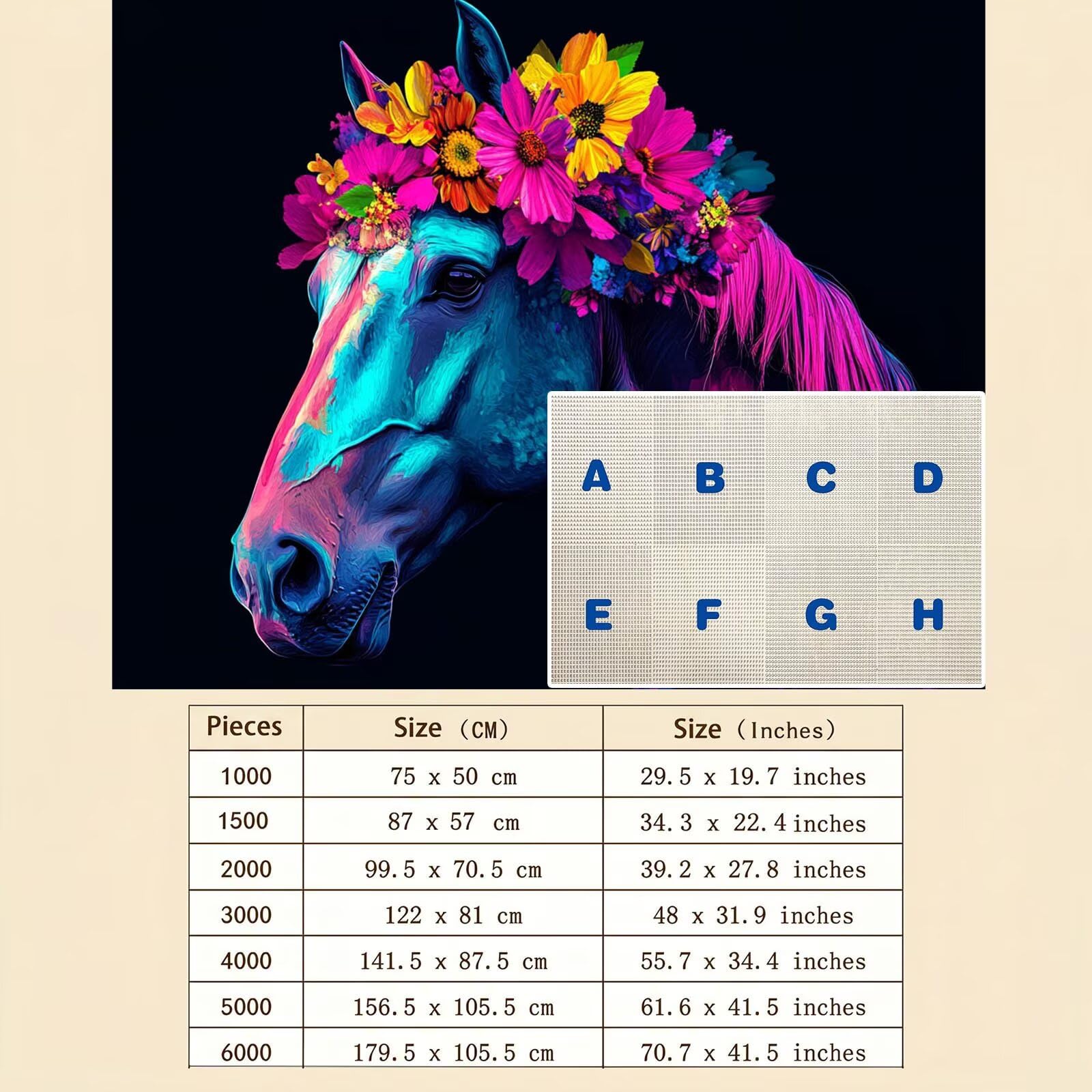 cavallo fiore-2 Puzzle 4000 Pezzi per Adulti, Puzzle in Legno - Collezione Classica con Poster Incluso - Sfida di Concentrazione e Passatempo Antistress, Gioco per Famiglia, 141 x 87 cm f0-659