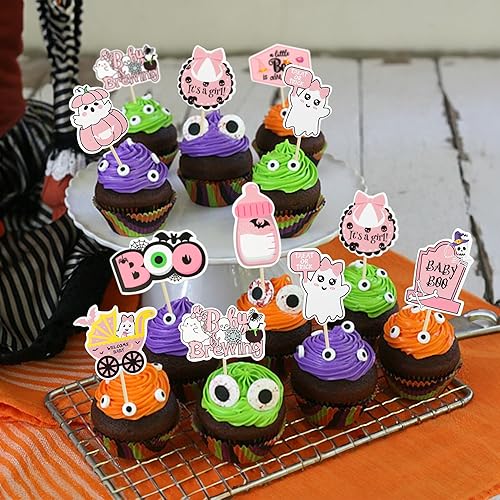 Miniatura 67 de Gyufise 24 piezas de decoración de magdalenas fantasmas – Purpurina blanca espeluznante Halloween Baby Shower Cupcake Picks para decoración