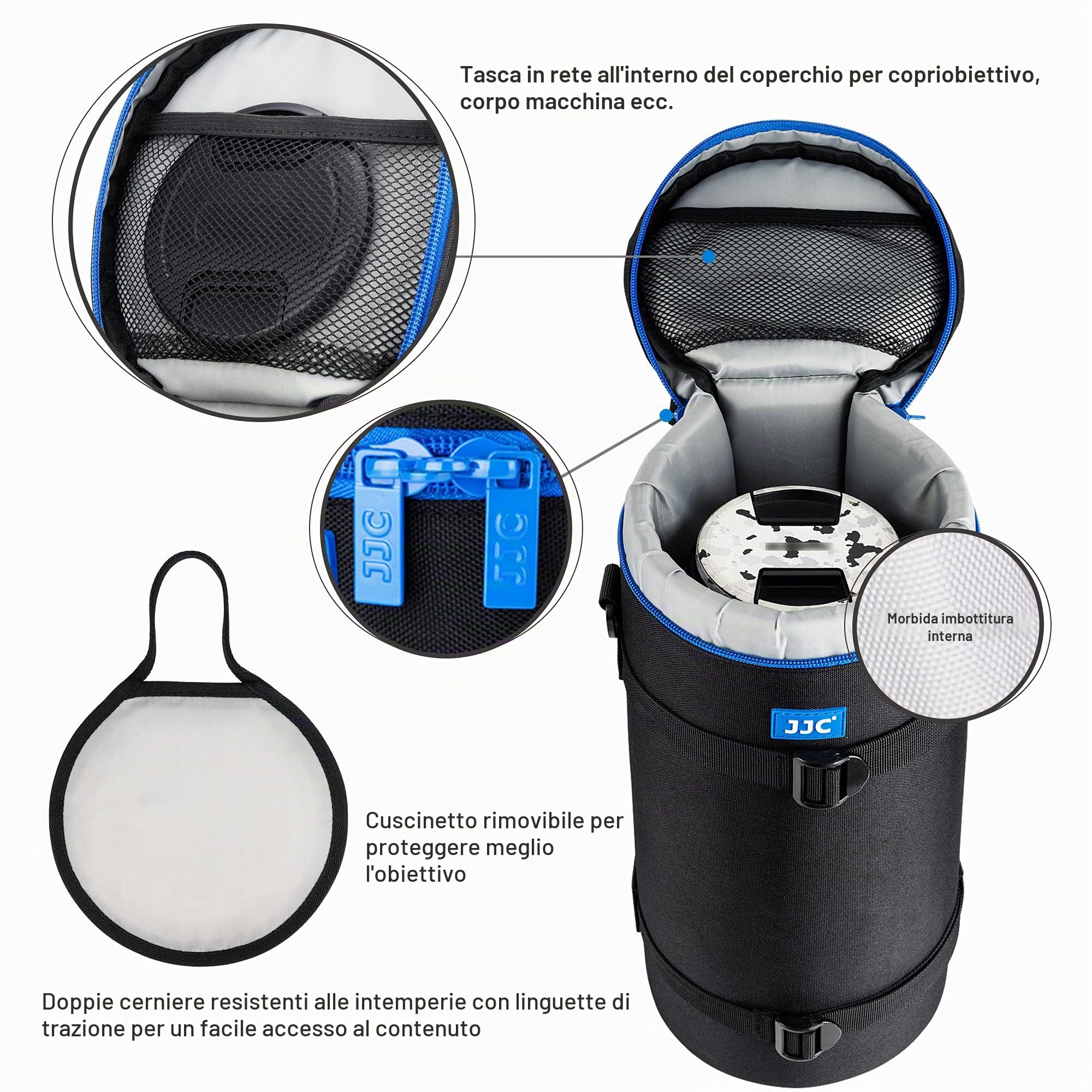 JJC Custodia per obiettivo Deluxe per Sony FE 200-600 mm F5,6-6,3G OSS, accessori per lenti impermeabili, custodia protettiva con tracolla e cuscino rimovibile, dimensioni interne 5,5 pollici x 14,5
