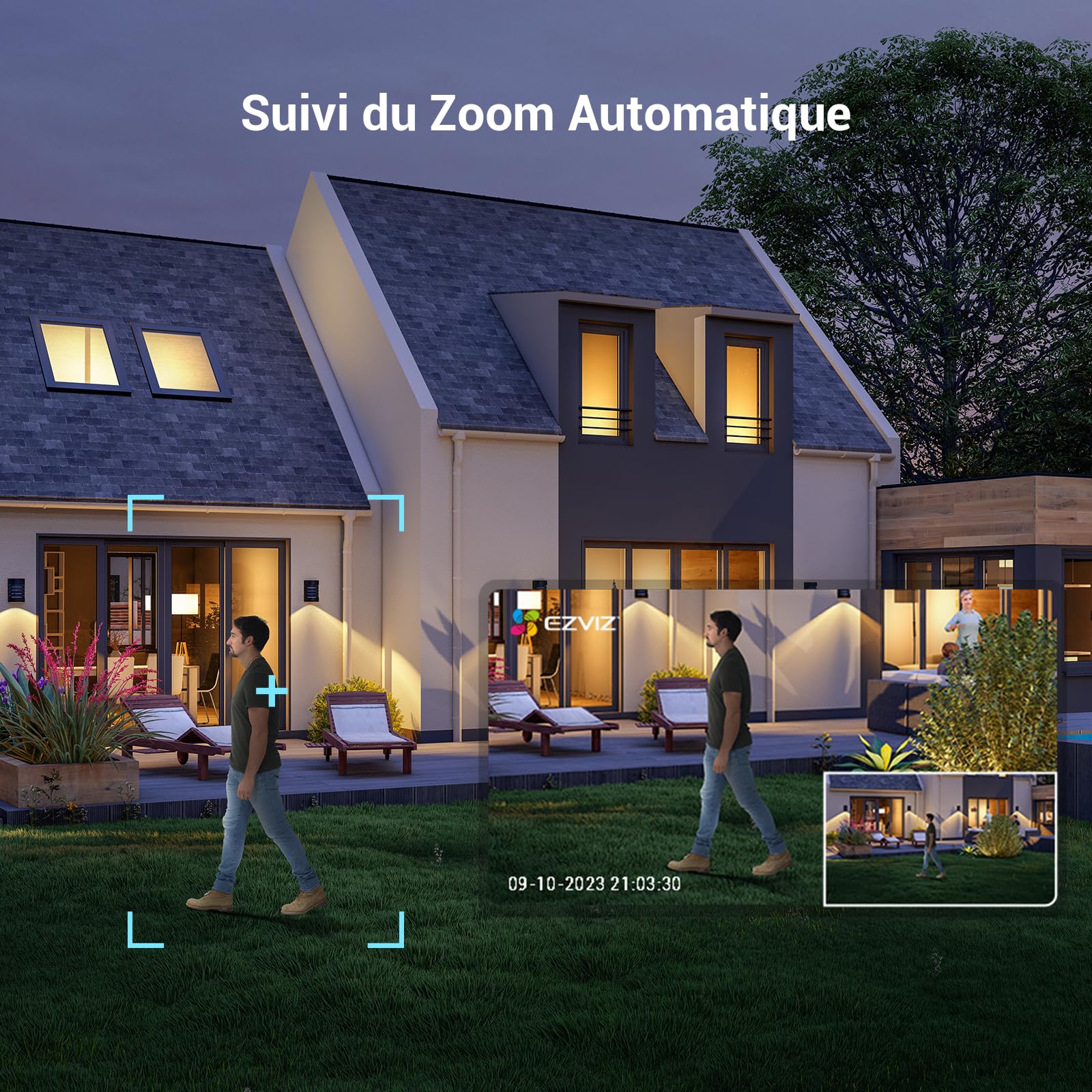 EZVIZ C8c 5MP 2PK Caméra Surveillance WiFi Extérieure 3K 360° Suivi Auto-Zoom Détection IA Humaine Véhicule Vision Nocturne Couleur Double Bande 2.4/5GHz WiFi 6