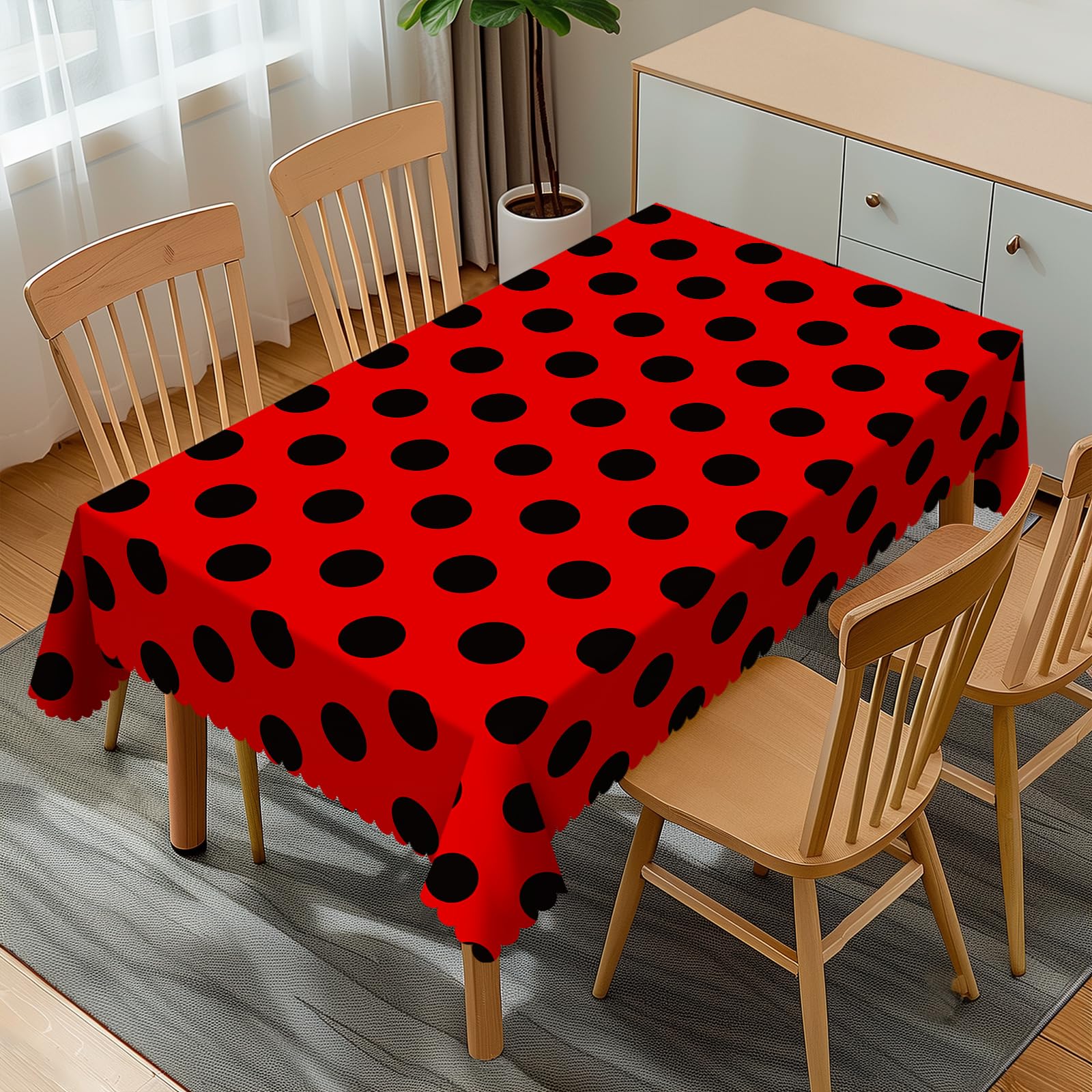 Nappe de table infroissable rouge à points noirs 137x183cm contre plis et taches