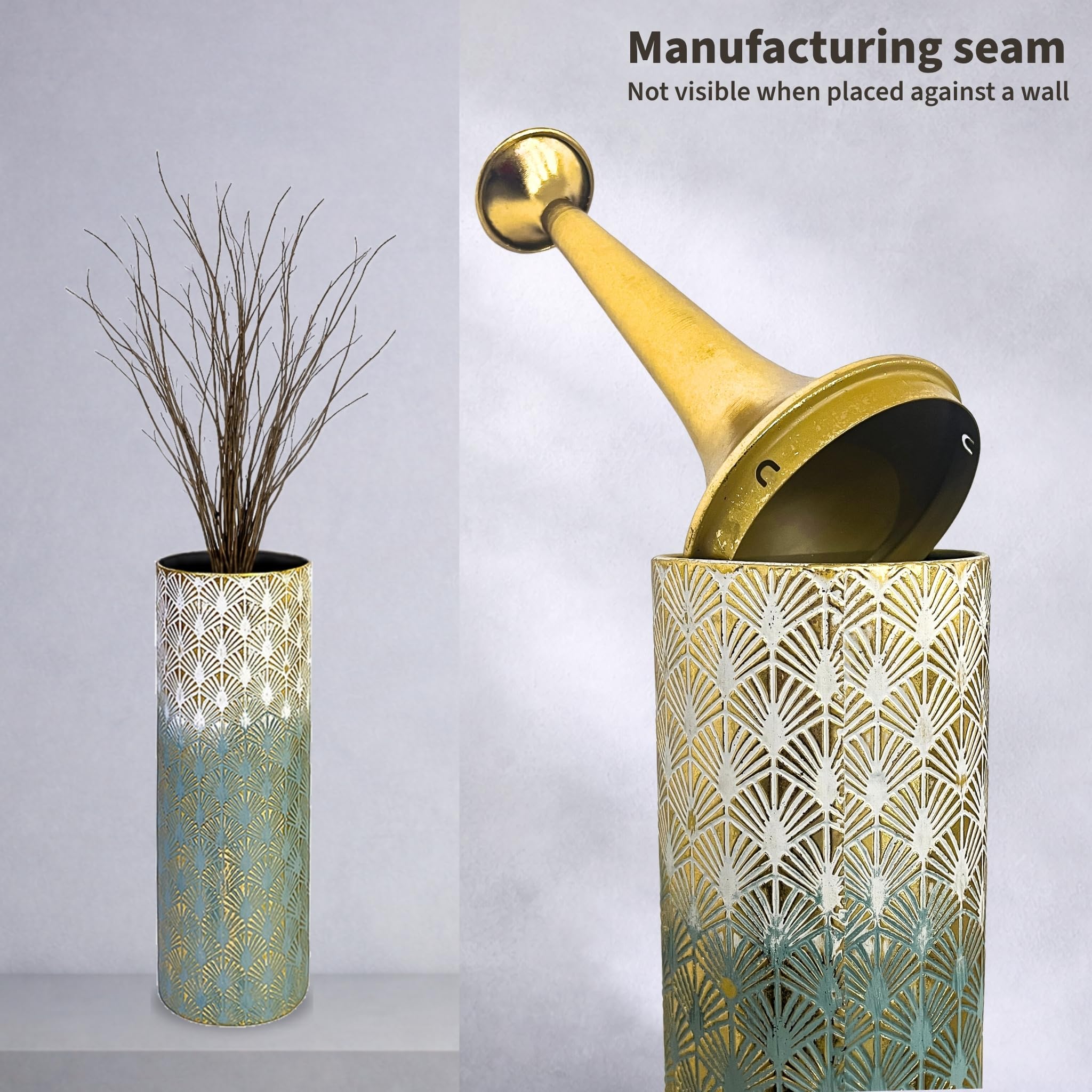 Leewadee Große Bodenvasen im 2er Set 65/55 cm - Hohe Metall Deko Vasen in Gold für Wohnzimmer Dekoration