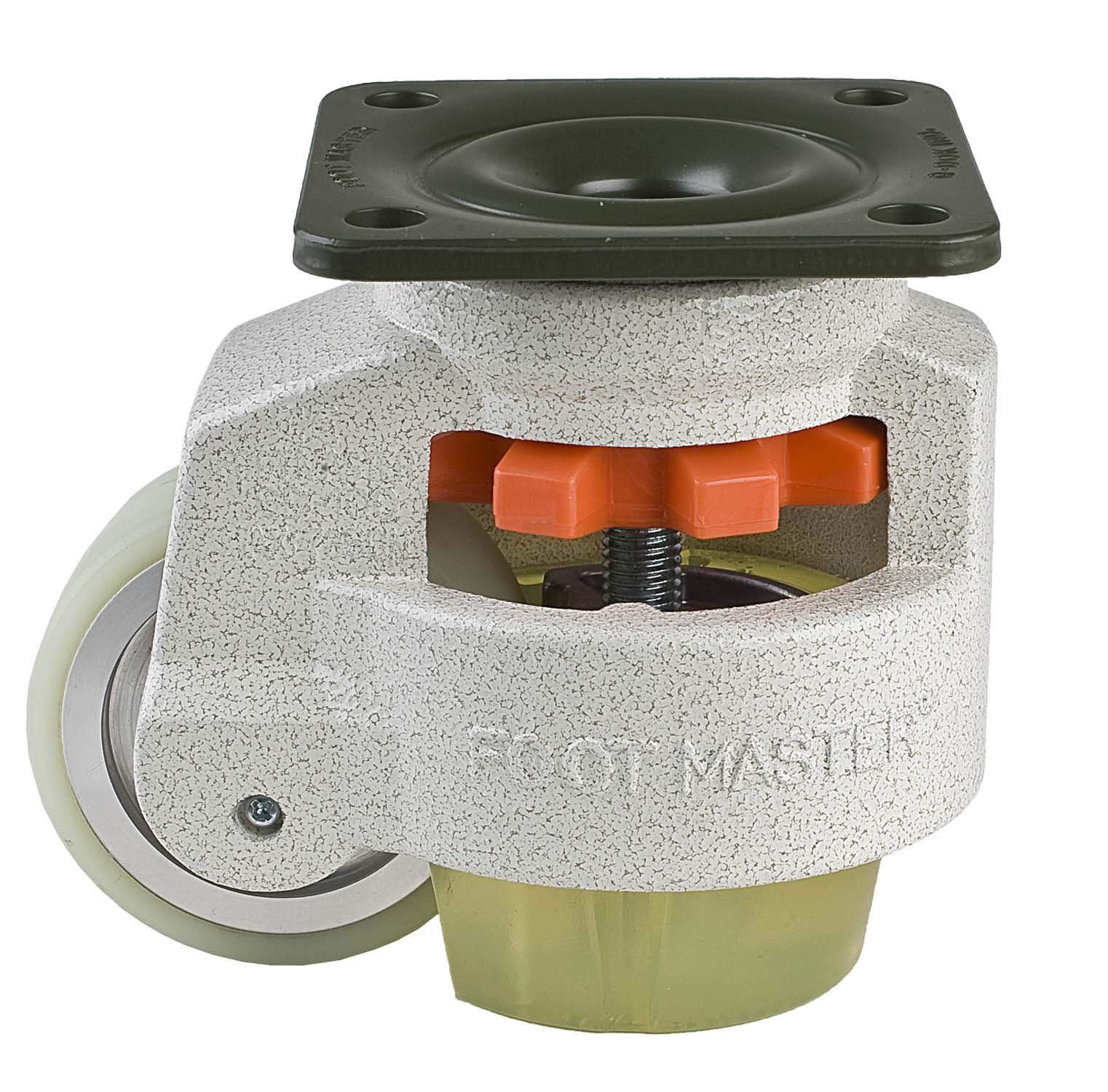 FOOTMASTER GD-100F-U Urethane Wheel and Pad Leveling Caster, 1650 lbs, Top Plate 3 3/4" x 3 3/4", Bolt Holes 2 3/4" x 2 3/4", Ivory Finish