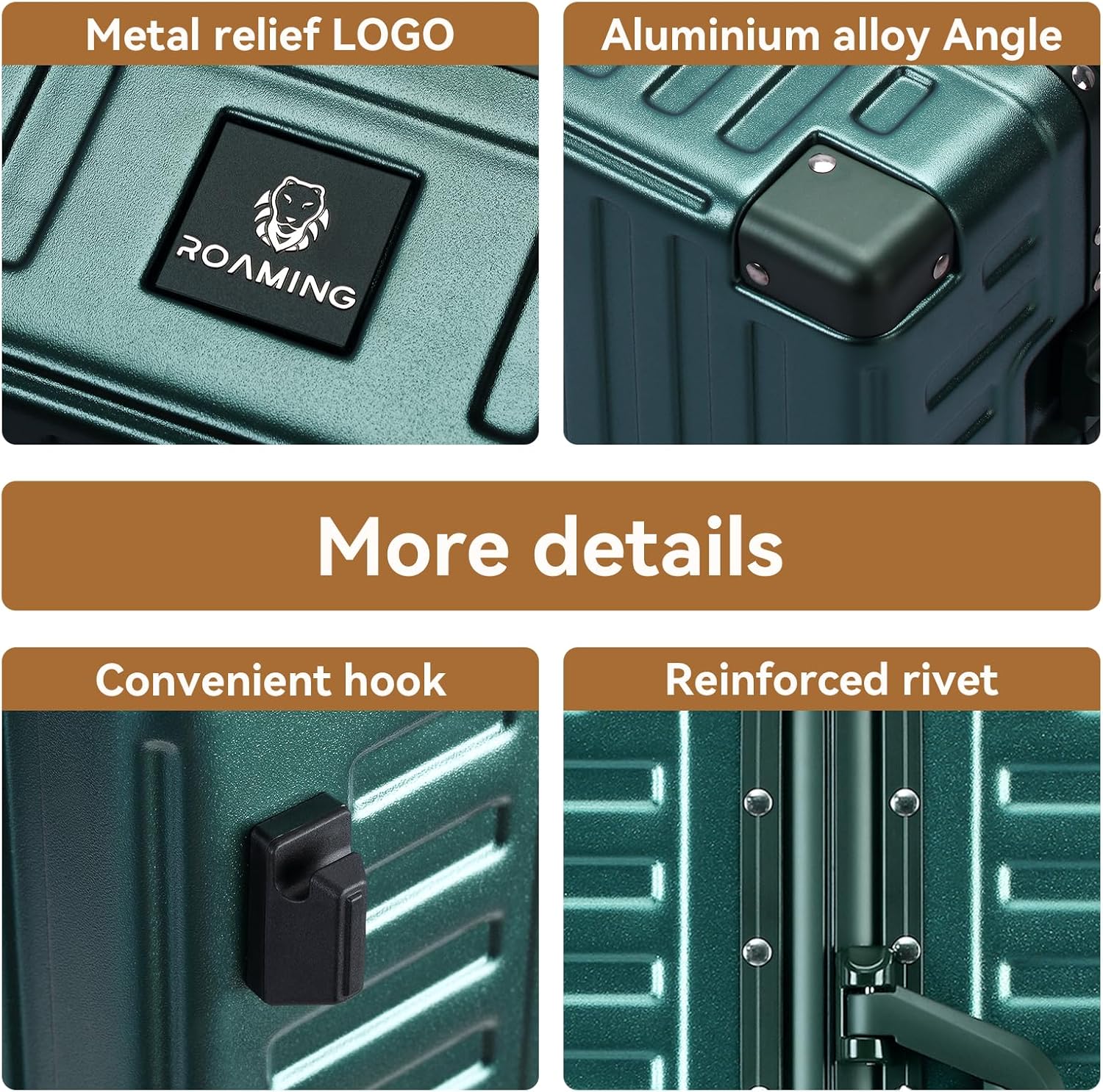 ROAMING Zipperless Luggage Airline Approved with Aluminum Frame, Lightweight PC Hardside Luggage with Spinner Wheels, Metal Travel Luggage with Double TSA Locks, Carry On 20 Inch, Dark Night Green - Image 7
