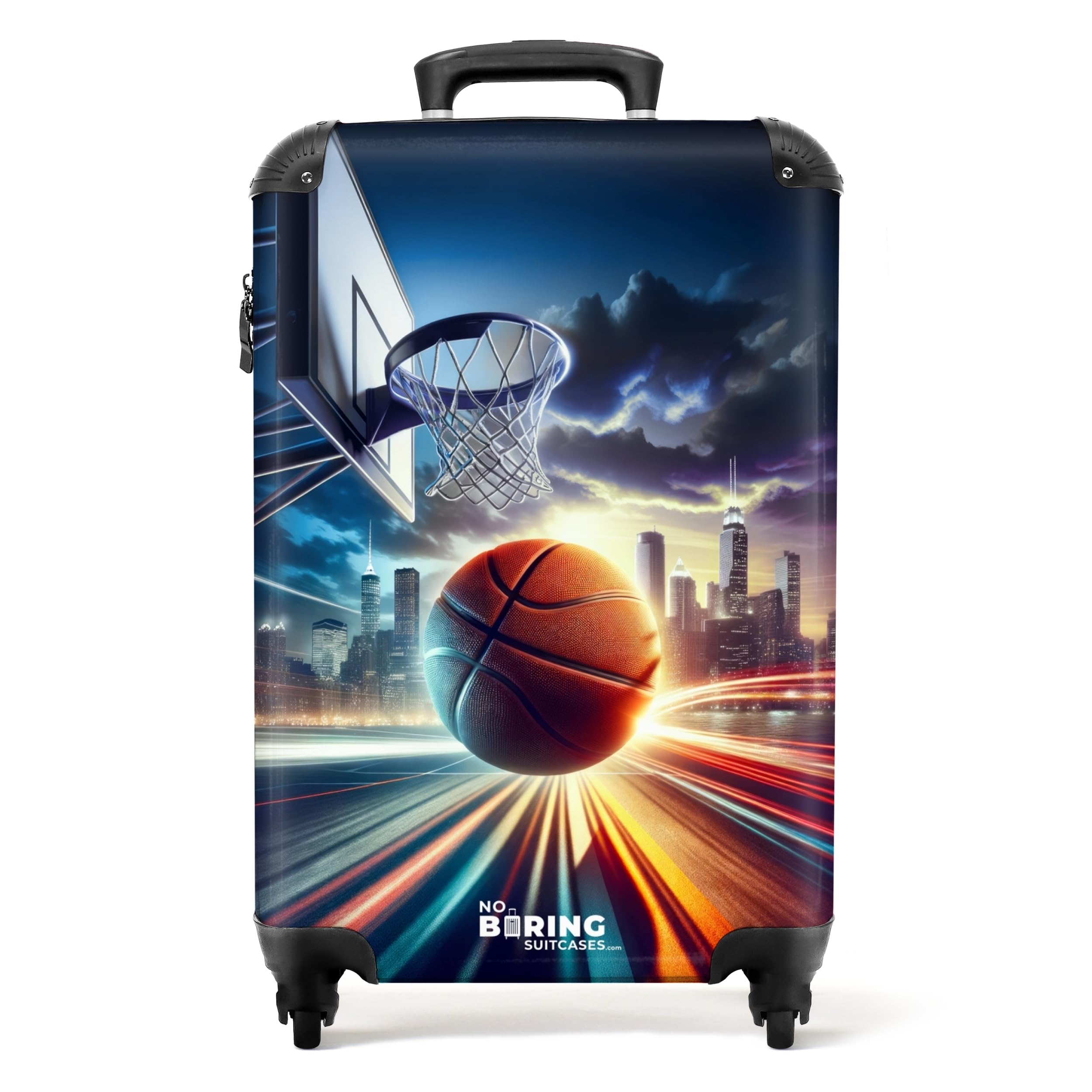 NoBoringSuitcases.com Valigia Bambini Trolley Bambino, Bagaglio a Mano 55x40x20 cm (Pallacanestro - Blu scuro)