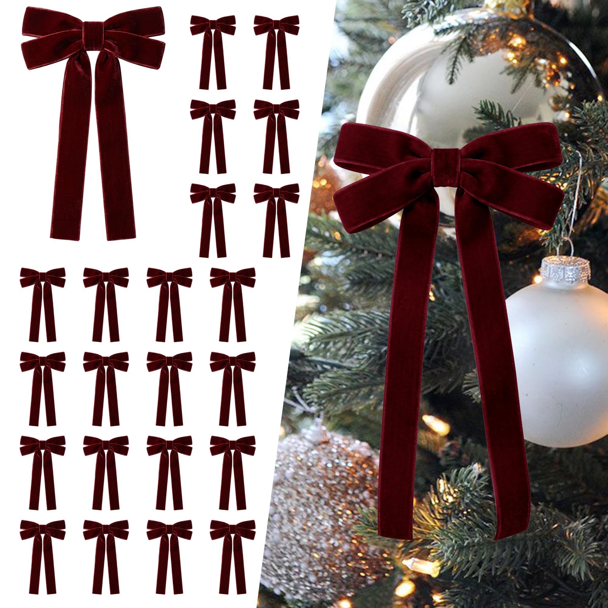 SIMISI RIBBON 24Pcs Christmas Velvet Ribbon Bows Decorations for Tree