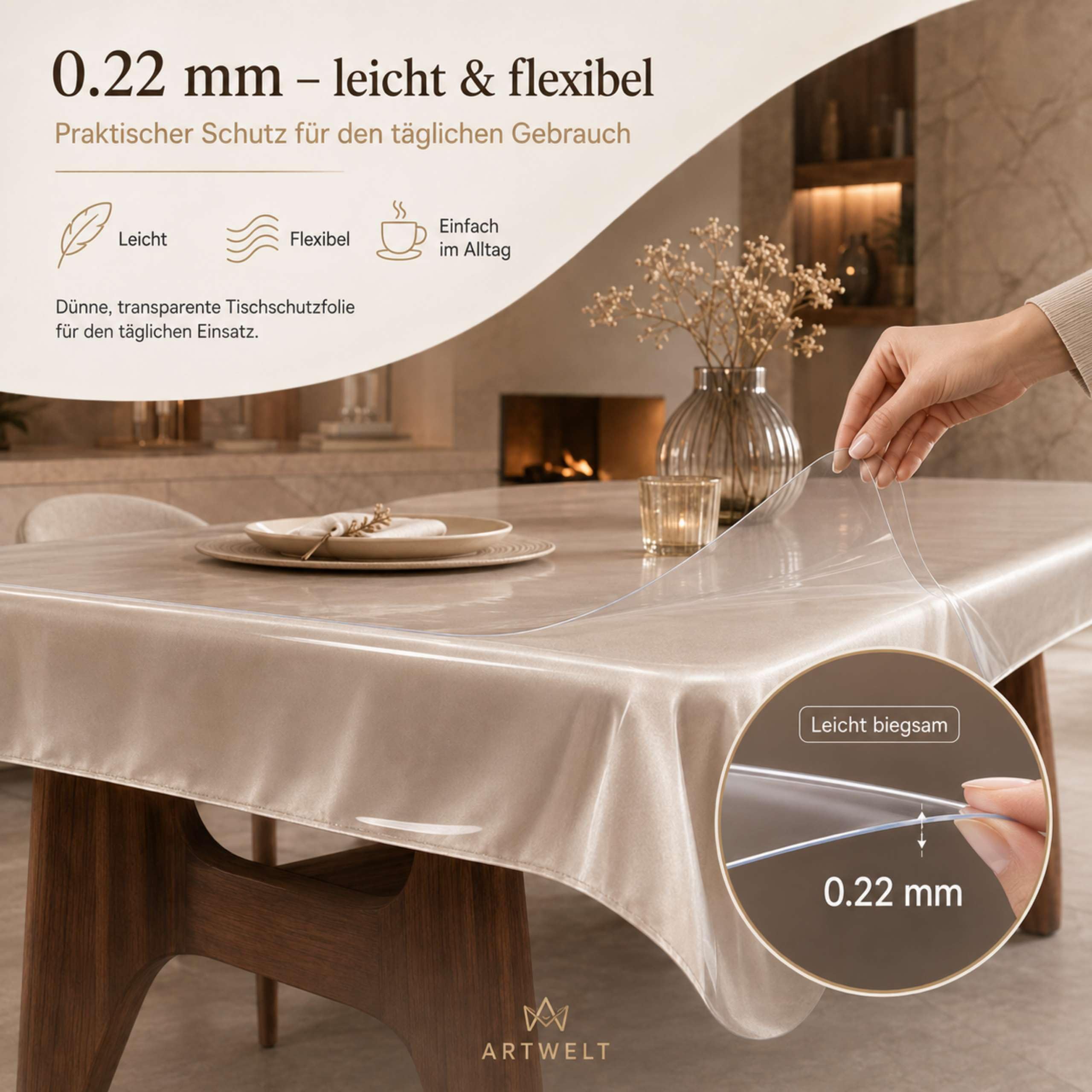 Artwelt Nappe Film de Table Transparent 0.22mm pour Les Fêtes d'anniversaire Les Baby Showers de Carnaval Imperméable Lavable Film (260cm X 140cm)
