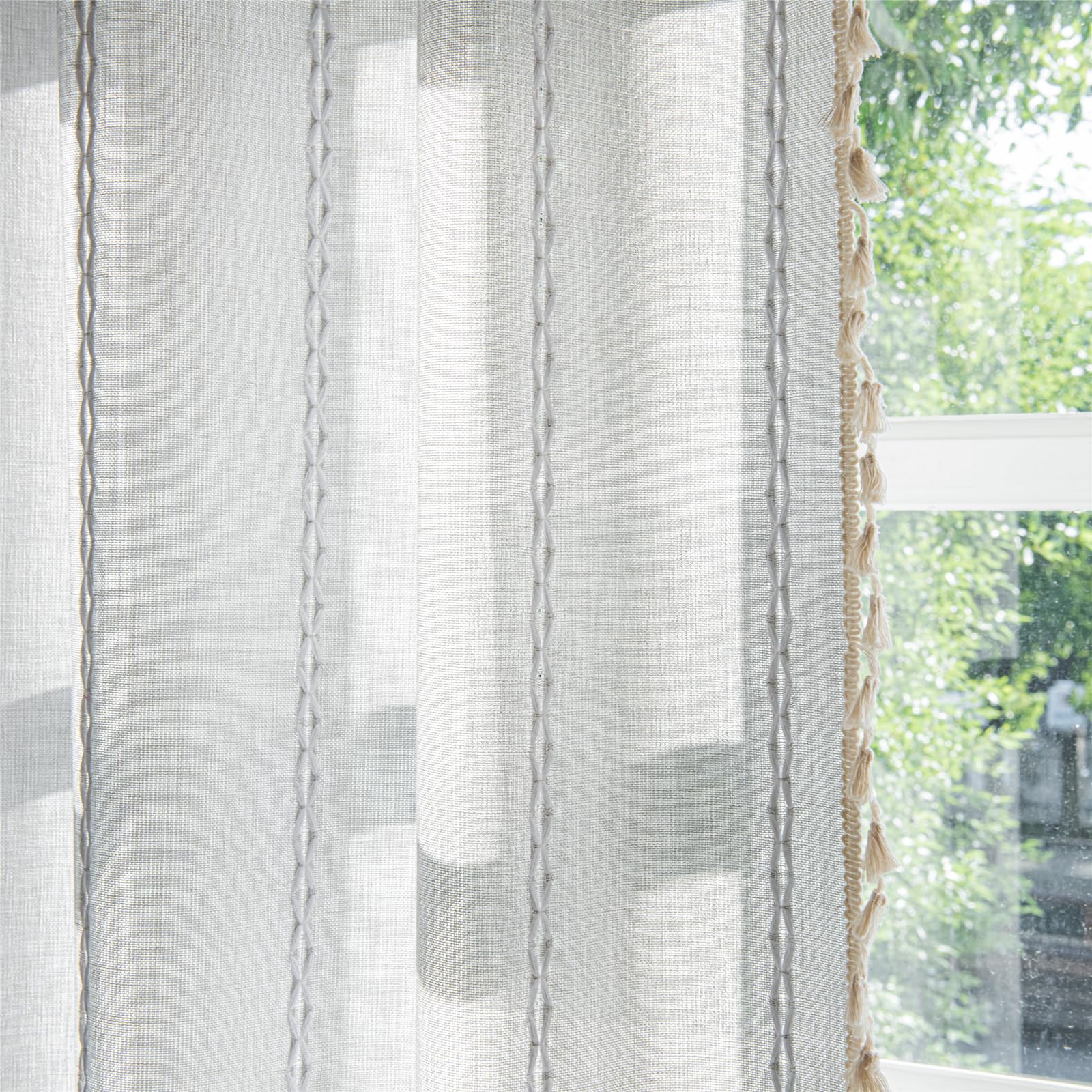 Deeprove Grey Boho Curtains 84 inches Length for Bedroom Living Room, Silver Gray Bohemian 84 inches Long Embroidery Farmhouse Light Filter Privacy