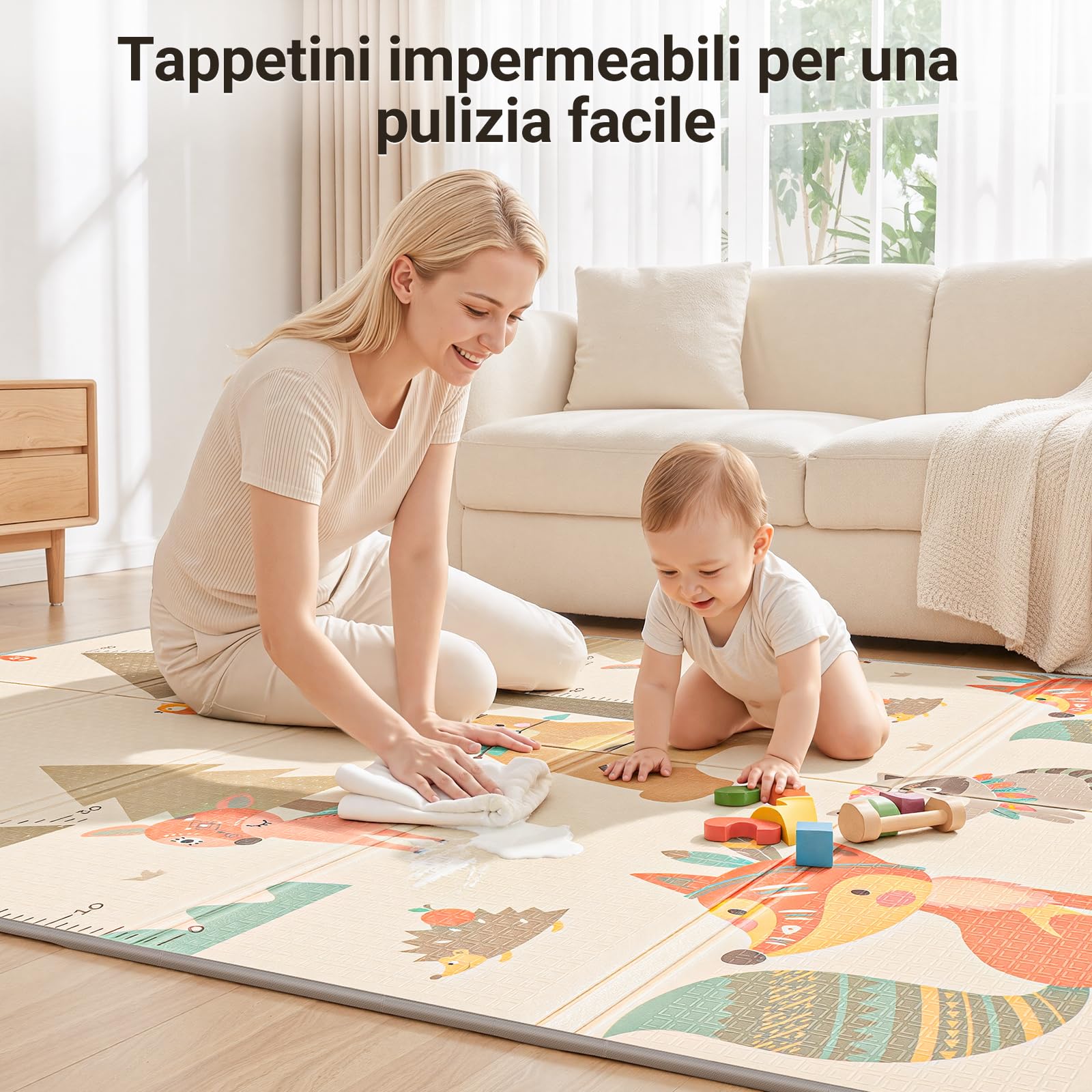 COSYLAND Tappeto Gioco Bambini Pieghevole Neonato - Tappeto Gioco Neonato Impermeabile Morbido 150 x 180 x 1cm,Tappetino per Attività, Schiuma Sicura, Reversibile, Regalo Bambino (Animali)