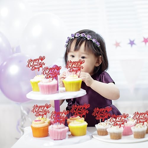 Miniatura 7 de 24 adornos para cupcakes con purpurina para el día de San Valentín con la frase "Be My Valentine" para cupcakes, globo de corazón de amor dulce,