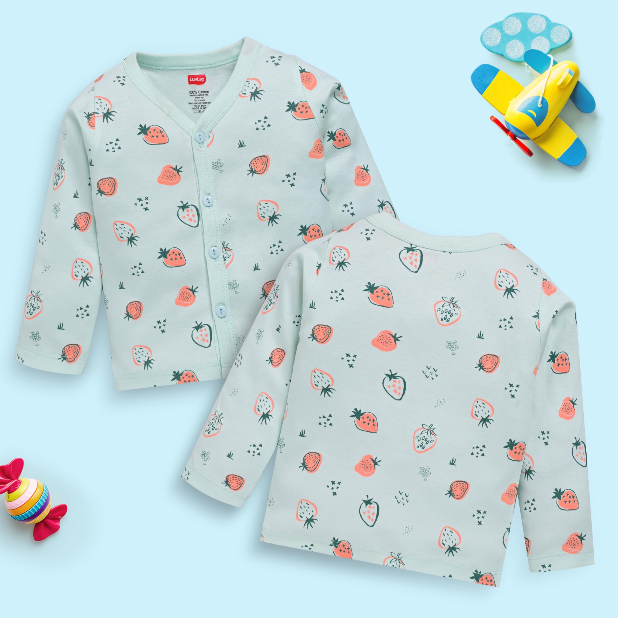 LuvLap Baby Boys & Baby Girls Pack of 4 Full Sleeve Jhabla, 100% Cotton, L (6 to 12 Months) 1