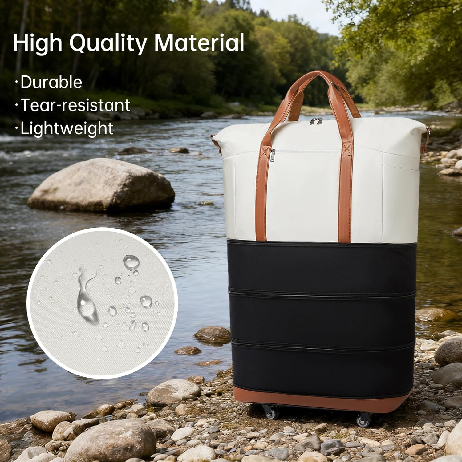 seyfocnia Travel Duffle Bag with Wheels Expandable, Foldable Duffle Bags for Travel Duffel Bag with Wheels and Handle Rolling Duffel Bag Collapsible Carry-On Luggage Weekend Overnight Bags-Black - Image 6