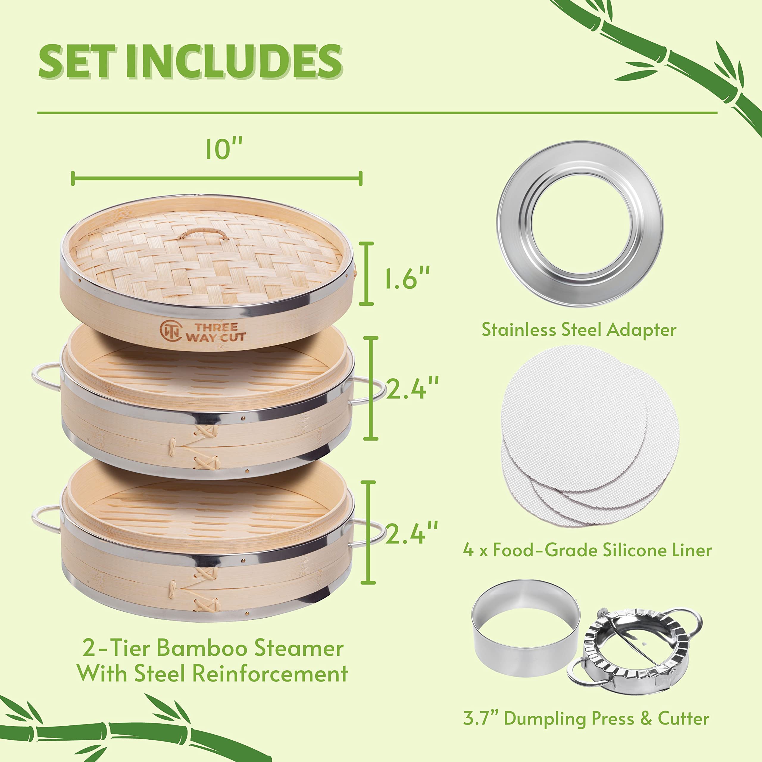 Bamboo Steamer Basket With Steamer Ring - 10 Inch Dumpling Steamer Basket - Larg