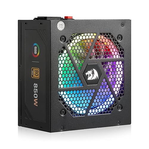 Redragon RGPS-850W 80+ Gold 850 Watt ATX 3.0 & PCIe 5.0 Fully Modular Power Supply w/ 80 Plus Gold Certified, Compact 160mm Size, Smart ECO Low Noise RGB Fan, 100% Japanese Capacitors, Full Mod Cables - ATX 3.0 Gold BK - 850 Watts