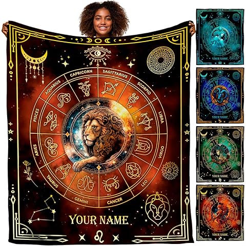 Personalized Zodiac Sign Blanket, Skeleton Astrology Throws Blanket with Name, Aest...