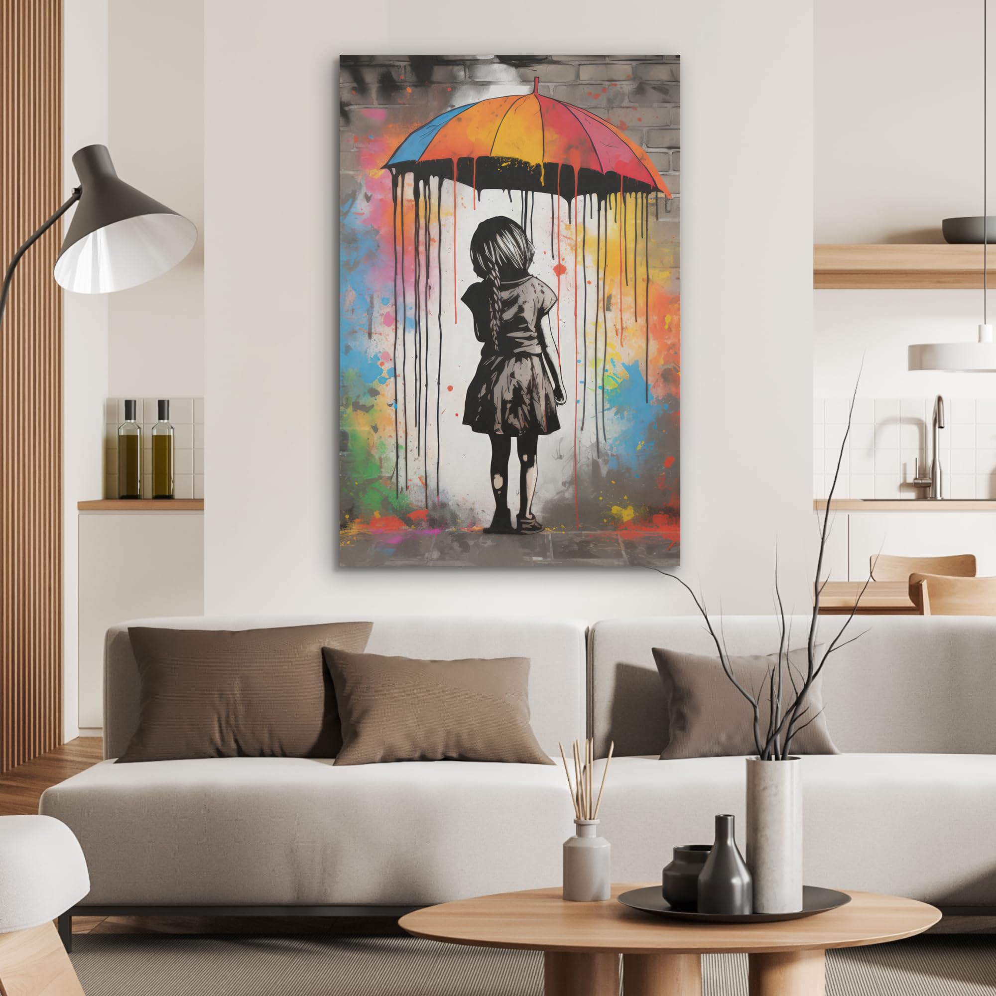 MuchoWow© Décoration en Feutre Murale Design 60x90 cm Élément Déco Chambre Salon Maison Cuisine Moderne Fille - Art - Parapluie - Graffiti - Couleurs - Mur