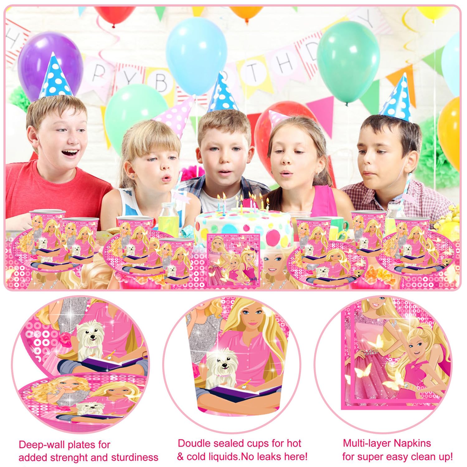Set Stoviglie Party Principessa Barbie - 41 Pezzi Per 10 Ospiti - Piatti, Bicchieri E Tovaglioli - Foto 8