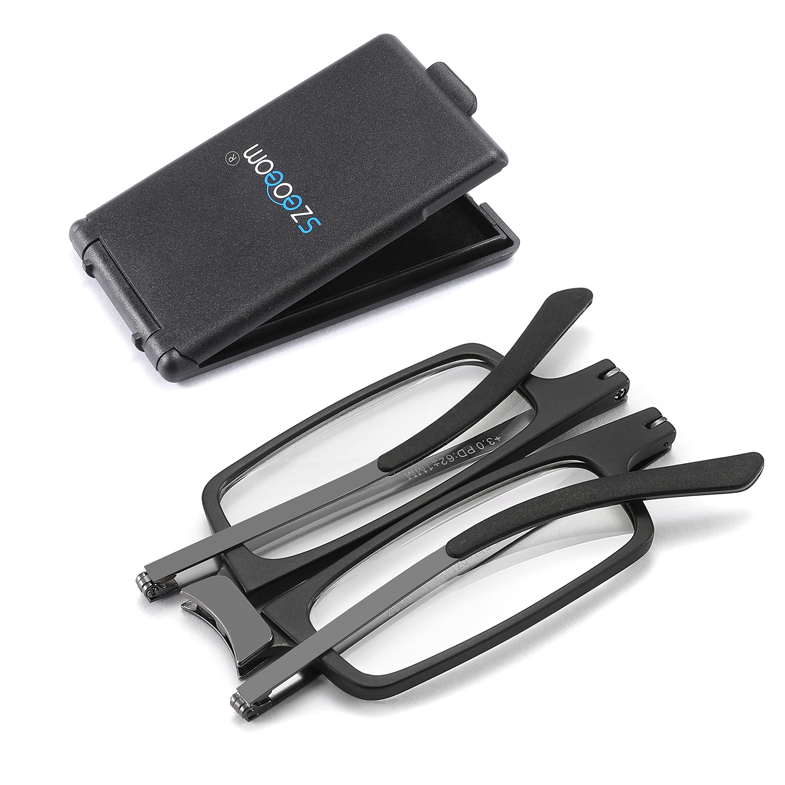 SZEOEOM Gafas de lectura plegables ultrafinas Lectores plegables ultraligeros Bule-light para hombres Mujeres Estuche de gafas rectangular portátil de viaje compacto