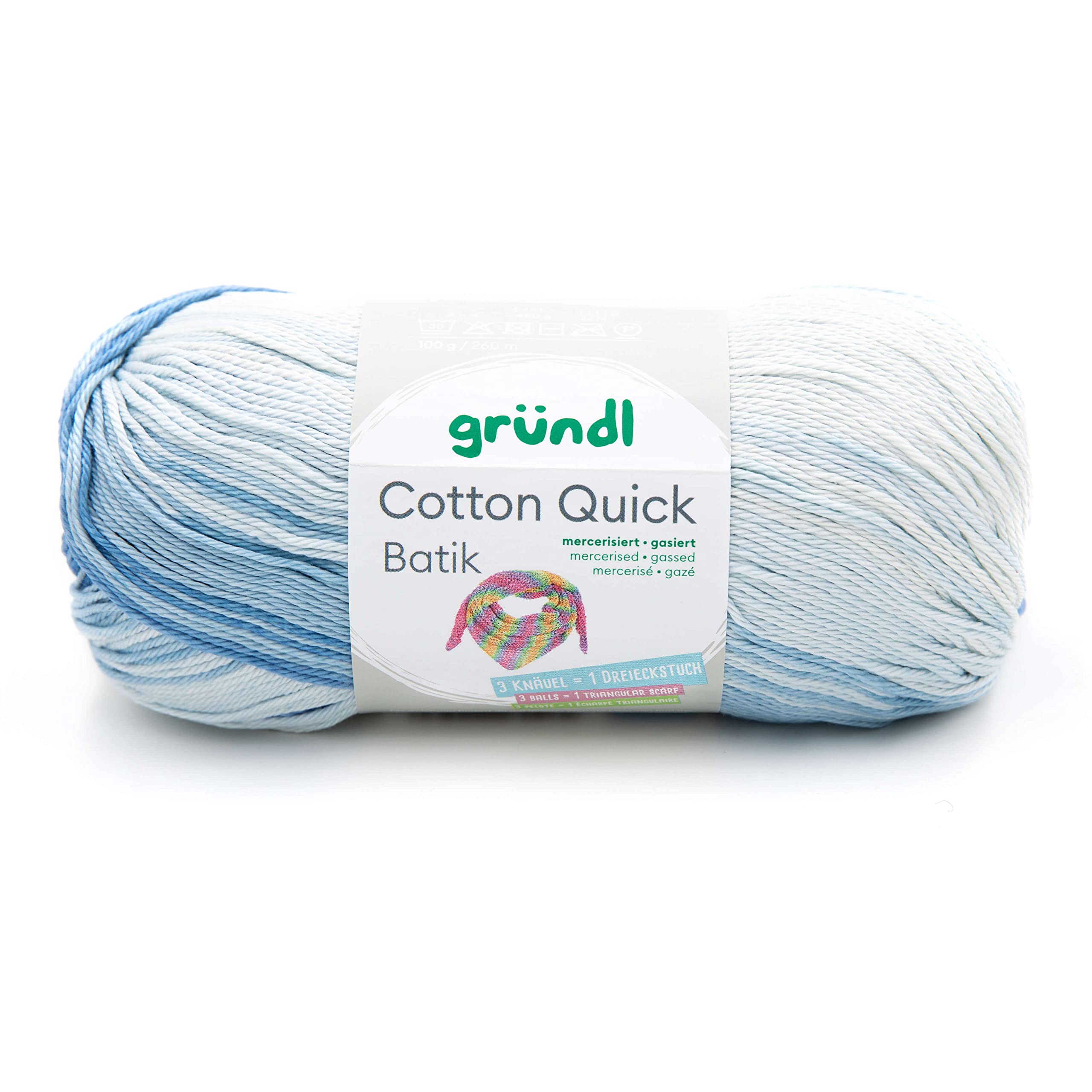 Gründl Yarn, Cotton, Light Blue-Medium Blue-Dark Blue, ca. 260 m