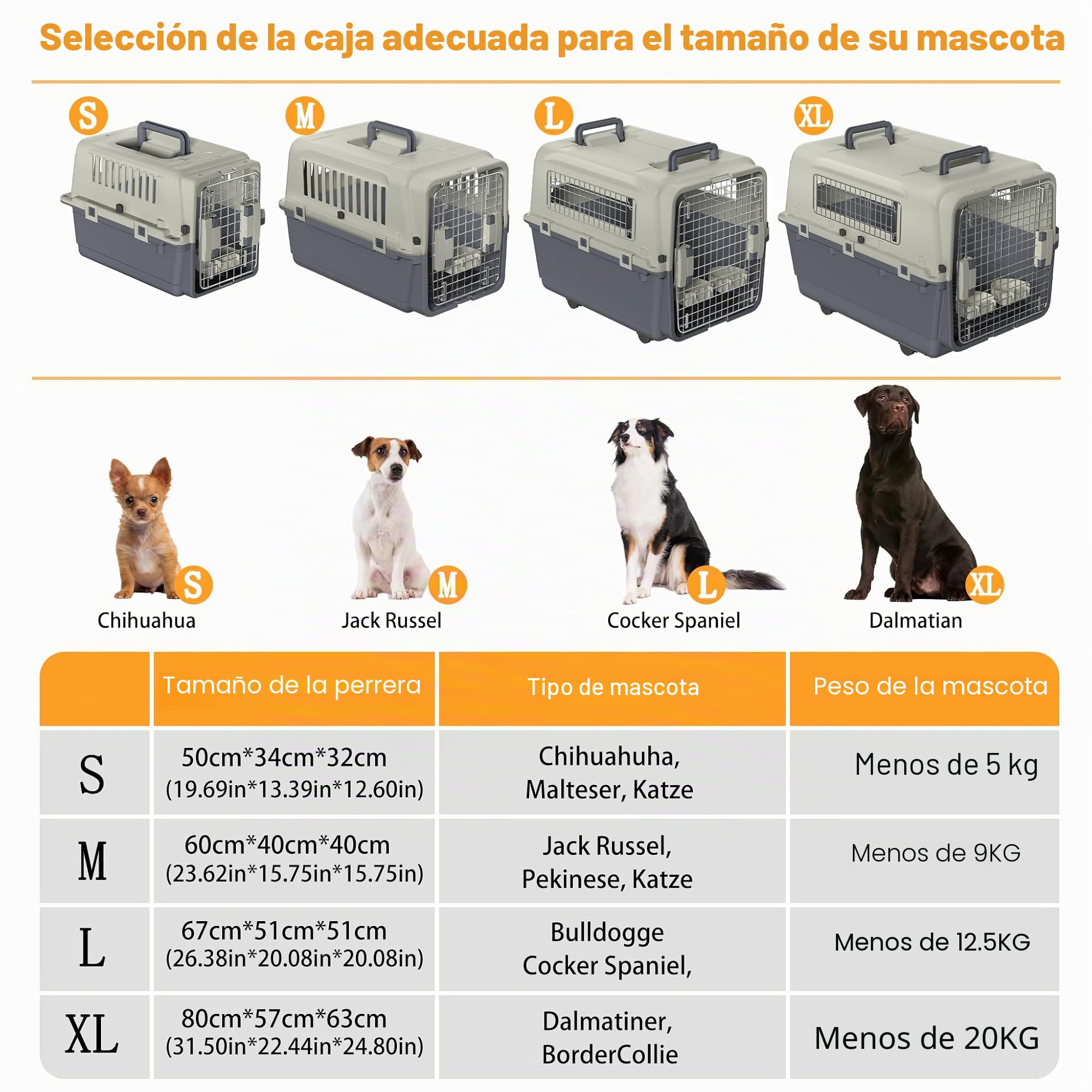 Caja de transporte para gatos para perros, 67 x 51 x 58,5 cm, caja de transporte para mascotas, caja de avión con puerta y ruedas de metal, caja de viaje con ruedas, adecuada para avión y coche