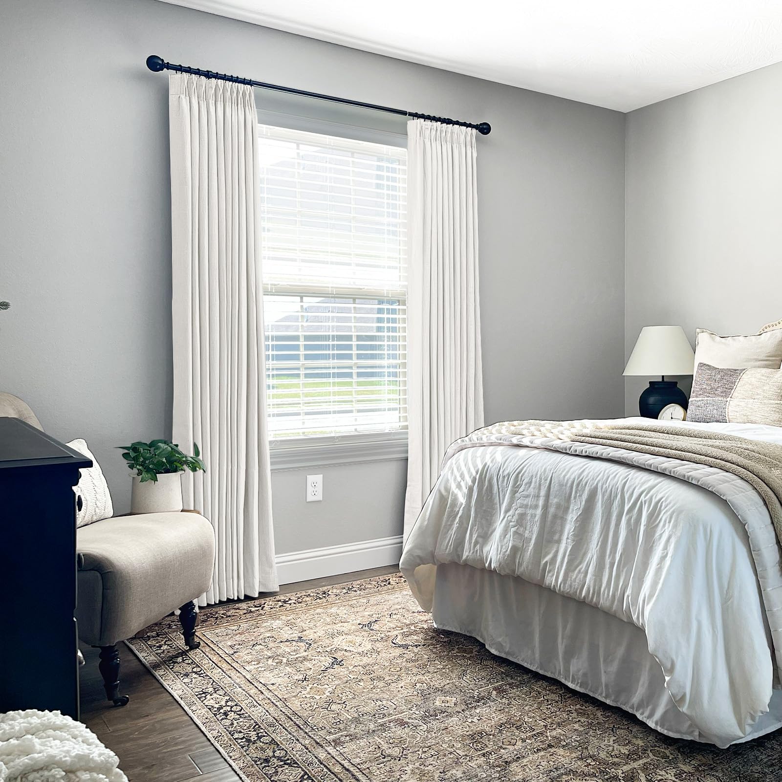 INOVADAY Pinch Pleated Blackout Curtains 84 Inch Length 2 Panels Set, 100% Blackout Curtains for Bedroom/Living Room,Thermal Insulated Linen Blackout Curtain Pinch Pleat Drapes - W40xL84,Beige White