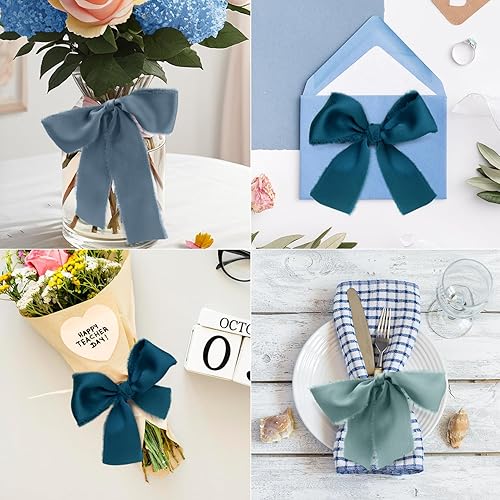 Vista 87 de Burgundy Dark Red Silk Ribbon 1-1/2 Inch x 21Yds Handmade Fringe Silky Chiffon Frayed Fabric Ribbon for Gift Wrapping, Flower Bouquet, Wedding