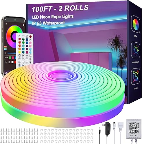 Miniatura 6 de Tira de luces LED de neón RGB de 10 pies con control remoto y aplicación, tiras de luces LED de neón impermeables IP65 para exteriores, luces de
