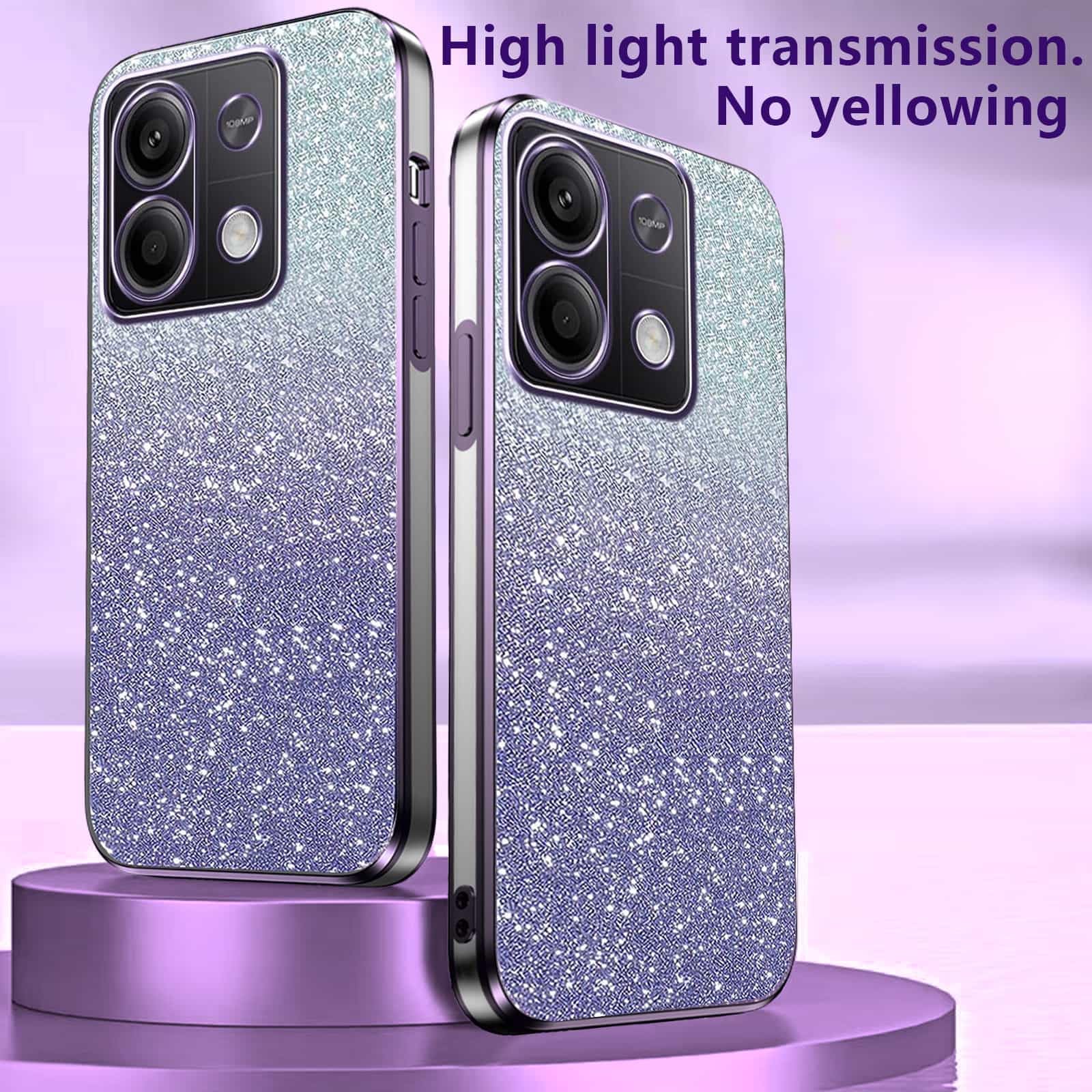Handyhülle Für Xiaomi Redmi Note 14 Pro+ Plus 5G – Transparente TPU-Hülle Mit Glitzerfolie & Galvanik-Rahmen (Lila)