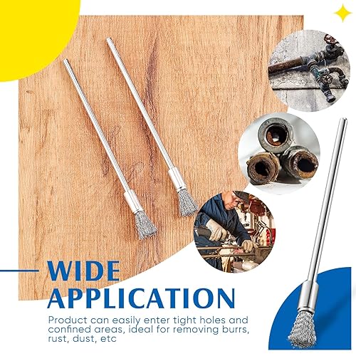 Miniatura 5 de Lounsweer 10 cepillos de alambre de limpieza extendidos para el extremo de la pluma, cepillo de alambre de 0.118 pulgadas (0.118 in), brocas de