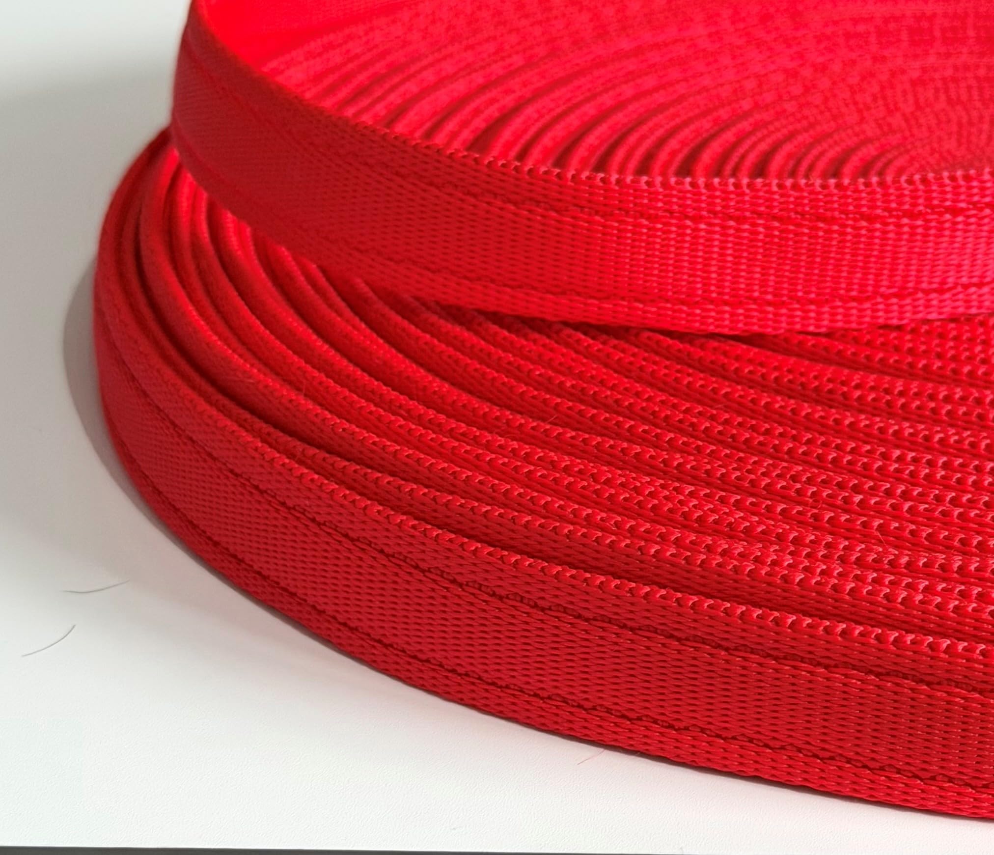 Dog long line training lead cushioned webbing in 5m or 8m (Red 8m, 1 inch wide) — image 1