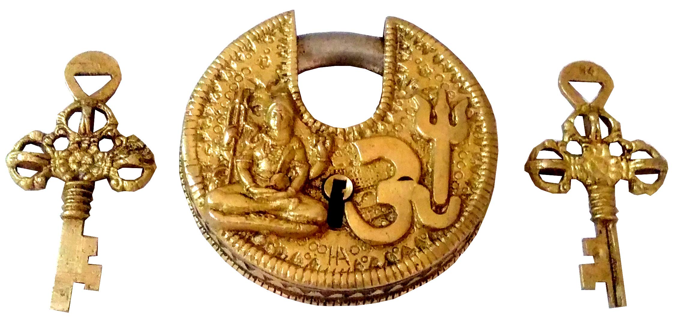 Purpledip - Candado de latón Om Shiva: diseño antiguo redondo, coleccionable único (11813)
