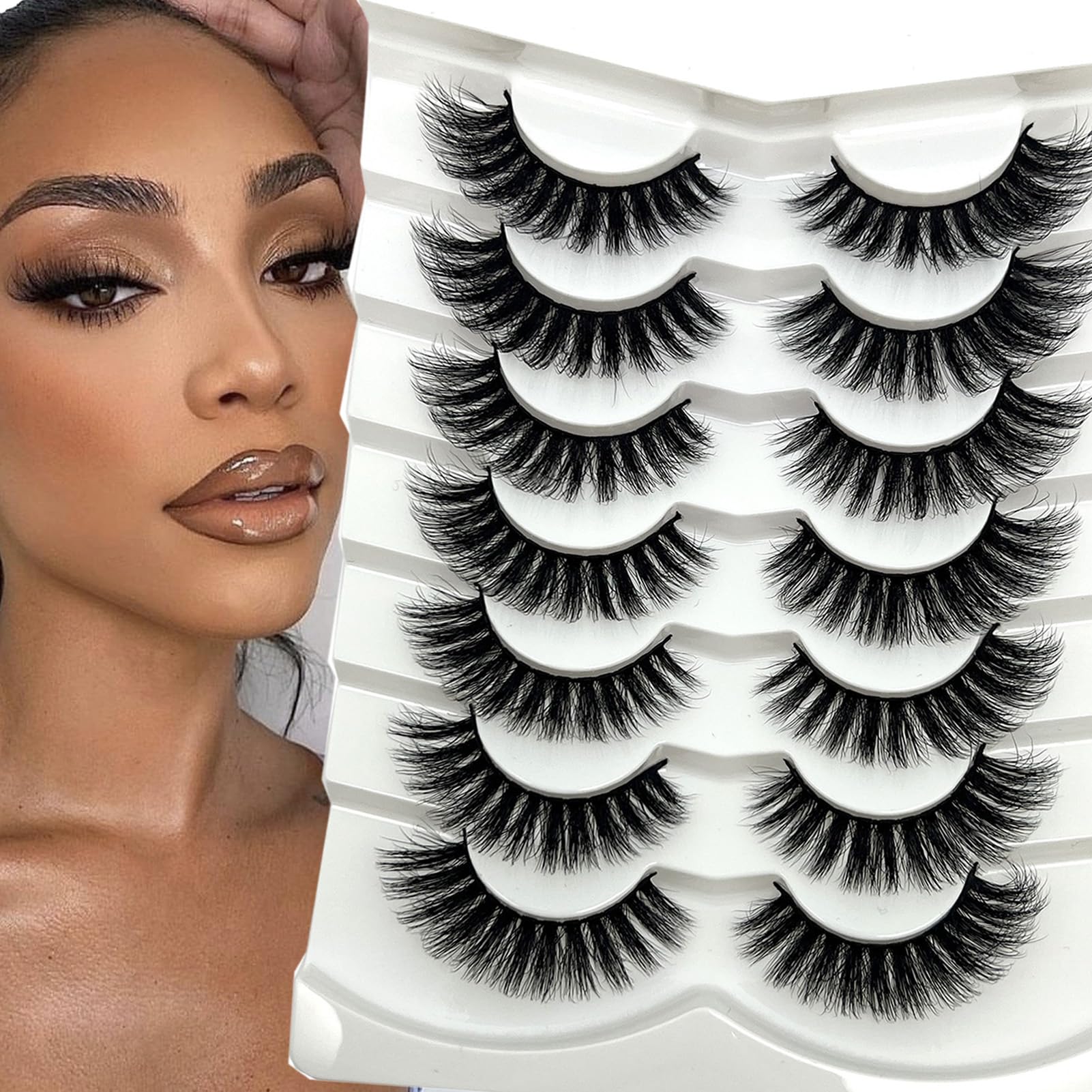 Mink Lashes Wispy 3D Mink Cat Eye Full Strip Lashes Pack Soft 18mm Fake Lashes Fluffy False Eyelashes Natural Look