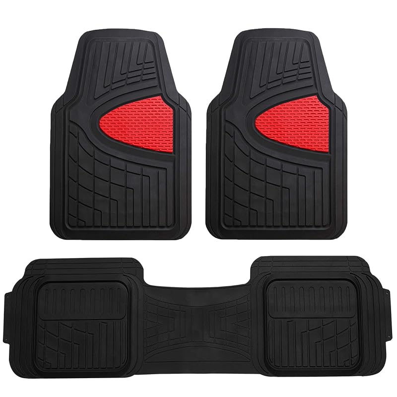 Tapetes automotivos de borracha FH Group vermelhos, ajustáveis e recortáveis, para carros, SUVs e caminhões, conjunto com 1 kit