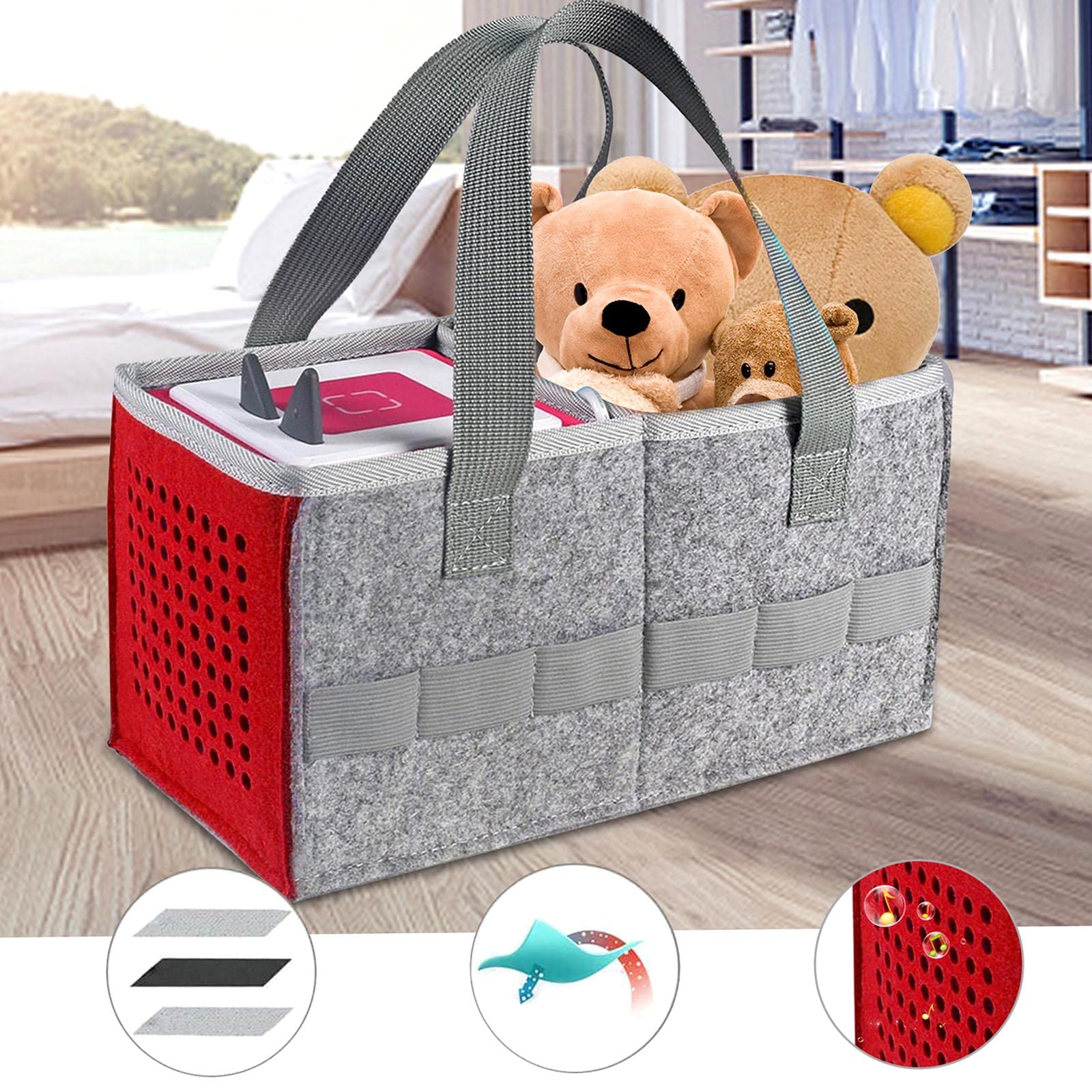 AYNKH Toy Bags Carrying Bag for Toniebox Starter Set and Accessories Felt Organizer Bag for Storage Travel Carry Case with Handle Can hold 30-40 Figurines (Red) - Image 2