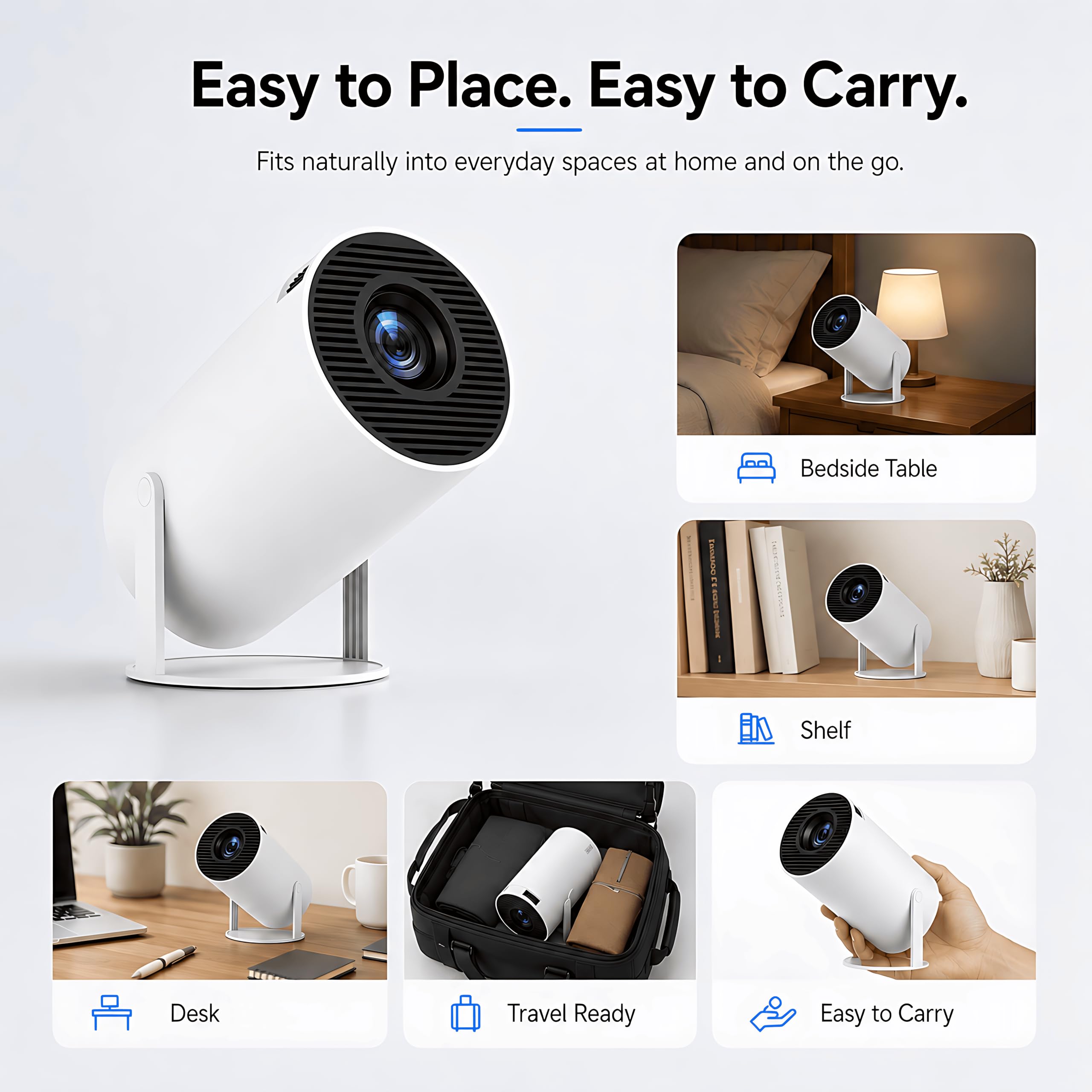Mini proiettore con WIFI e Bluetooth, supporto portatile 4K, Android 13, Keystone automatico, girevole a 180°, schermo da 40"-150" piccolo proiettore HY300 Pro