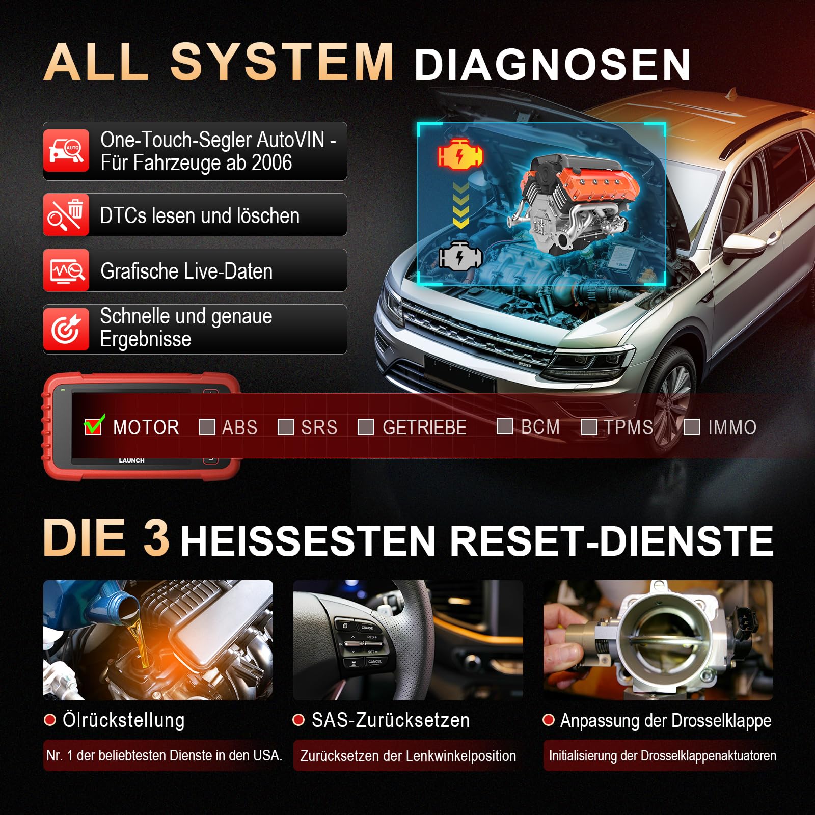 LAUNCH CRP123X Plus OBD2 Diagnosegerät Alle System Diagnose Tool, Öl/SAS/Drosselklappe Zurücksetzen OBD2 Auto Scanner, AutoVIN, Batterie Vol. Monitor,10+ Sprachen, lebenslanges kostenloses Update