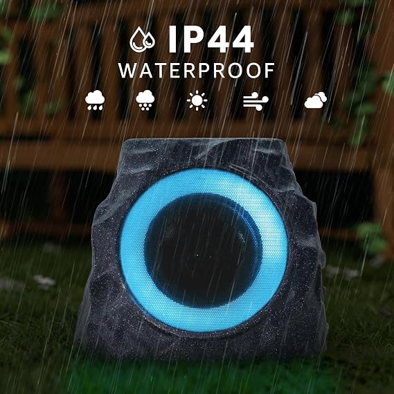 uuffoo 2-Pack Solar Powered Rock Speakers Outdoor Water-Resistant IP44 Rock Speaker with Lights RGB Colors and USB Charging for Patio Pool Party Yard Garden Outside