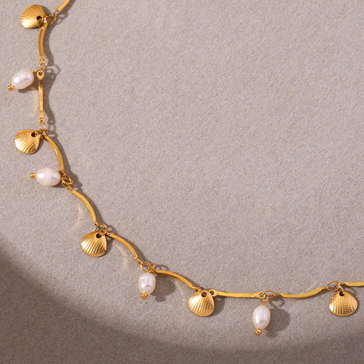 JUN MEIR'S 18K Gold Plated Pearl Shell Necklace for Women,Nature Pearl Chain for Summer Vacation, Birthday Anniversary Jewelry Gifts for Wife, Mom, Best Friend - Image 4