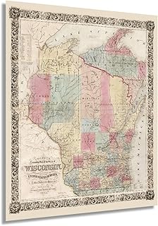 HISTORIX Vintage 1851 Wisconsin Map Poster - 24x30 Inch Vintage Map of Wisconsin Wall Art - Old Wisconsin Map Art - Township Map of Wisconsin Poster - Wisconsin Artwork - Wisconsin Print