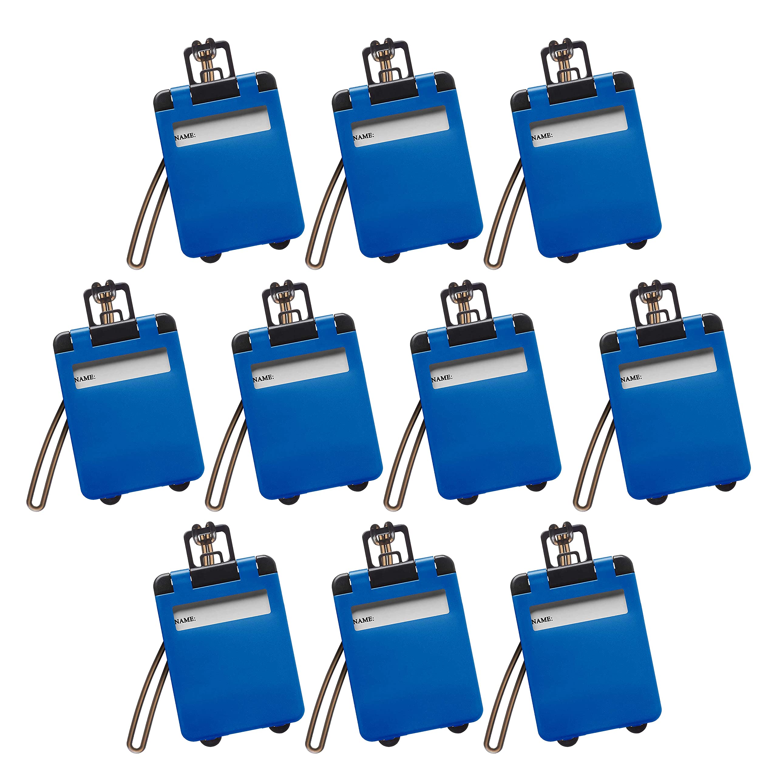 10 Mini Carry-on Luggage Tags Pack - Flip Open Cover, ID Sticker - Blue