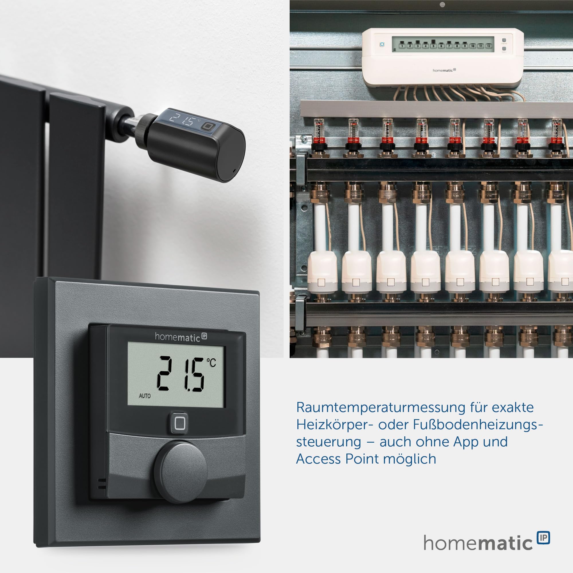 Homematic IP Smart Home 159820A0 termostat ścienny z czujnikiem wilgotności powietrza, cyfrowy termostat, grzejnik/ogrzewanie podłogowe, aplikacja Alexa, Google Assistant, pomiar temperatury,
