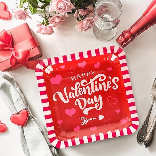 Miniatura 4 de Whaline 40 platos de papel para el día de San Valentín platos desechables en forma de corazón rojo y rosa vajilla decorativa para el día de San