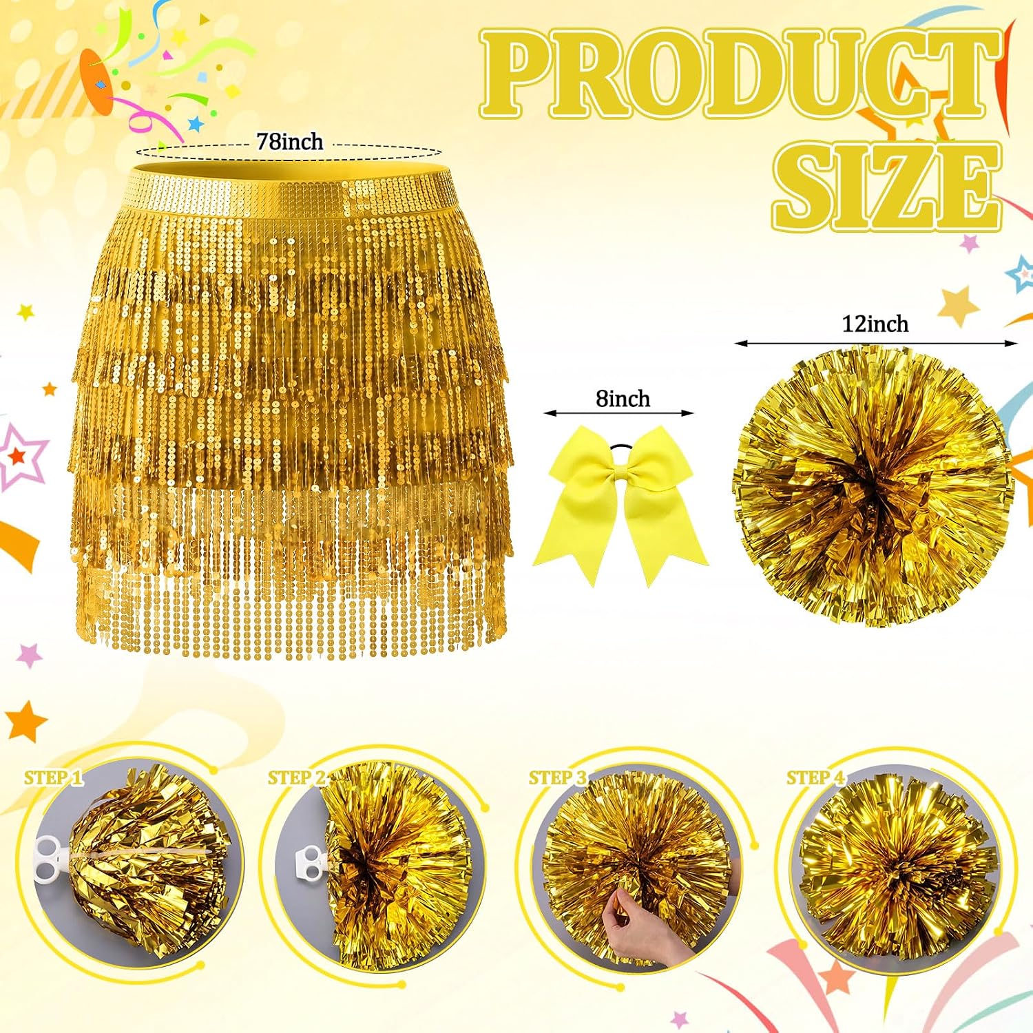 Hercicy 4 Pcs Spirit Wear Girls Cheer Skirt Hair Accessories Set image 2
