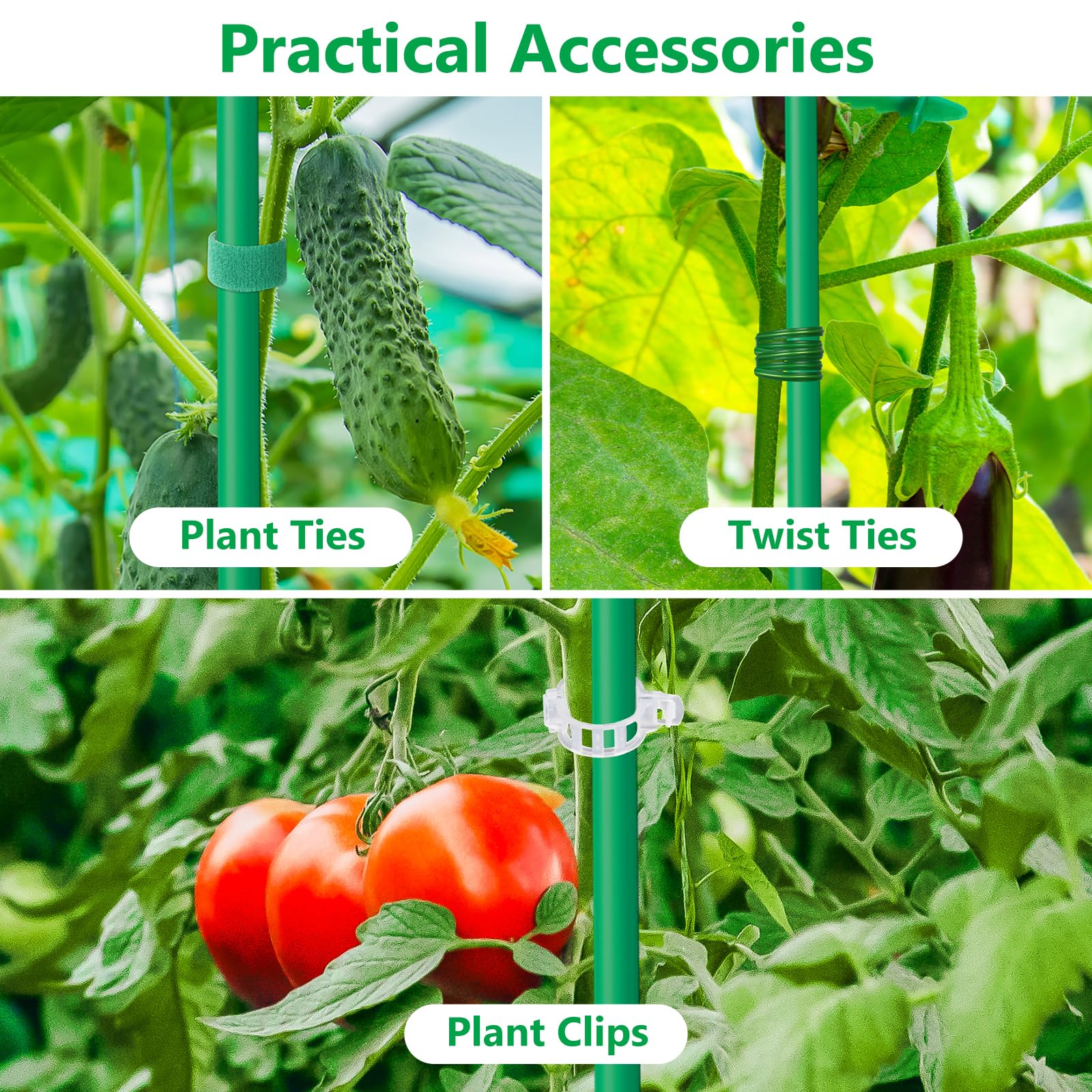Lot de 80 piquets de jardin (40,6 cm chacun), piquets pour plantes d'intérieur robustes pour la culture de plantes grimpantes et de fleurs, piquets à tomates, piquets à orchidées et clips pour cages à