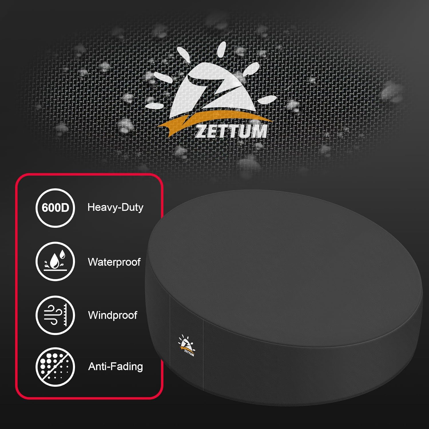 Zettum Outdoor Daybed Cover 75 Inch - 600D Patio Round Sofa Cover Waterproof & Heavy Duty, All Weather Protection Outdoor Furniture Covers for Canopy Daybed Sofa, 75" Dia x 35"/18" H