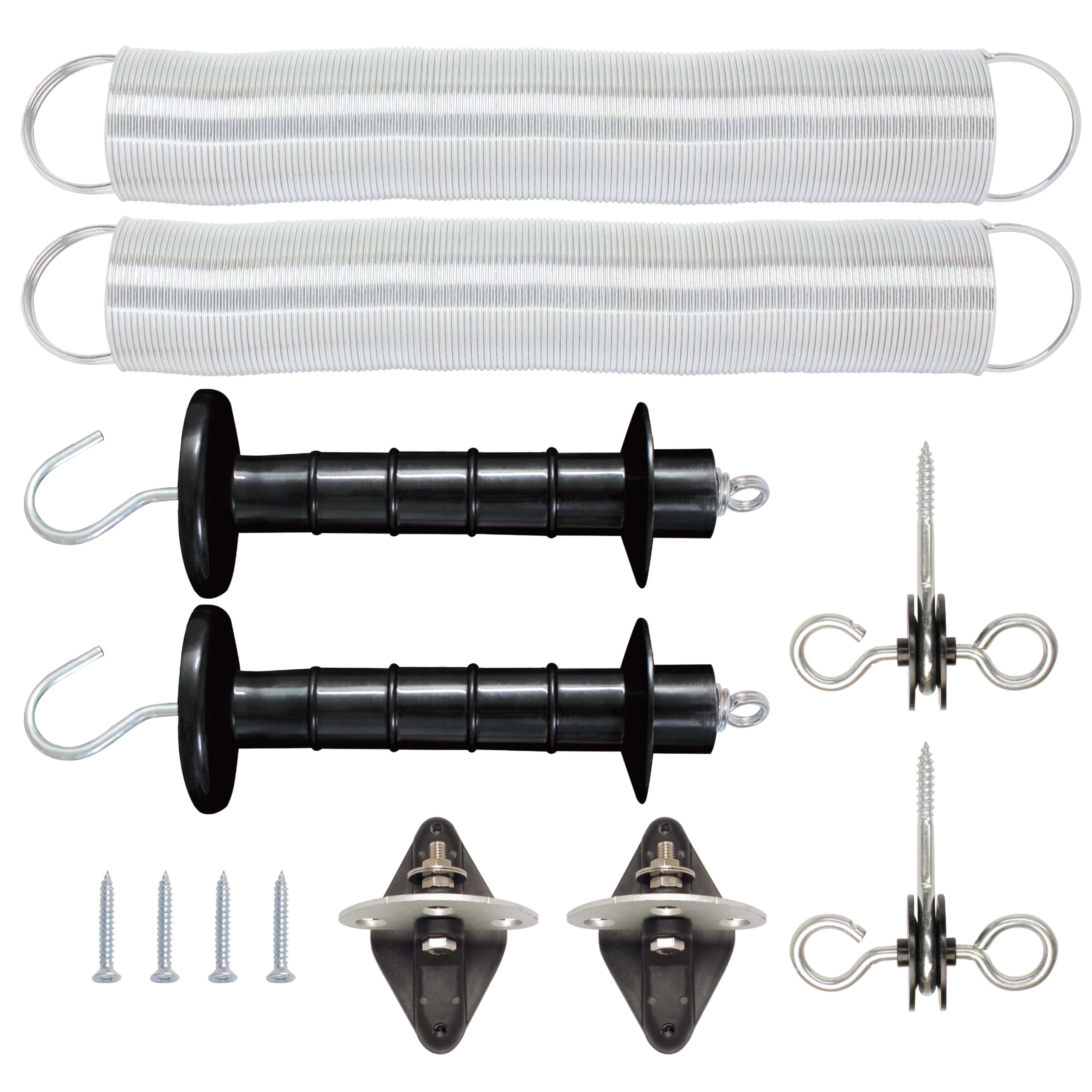 RiteFENCE 2 x Elektrozaun-Federtor-Set, enthält 2 x 7 m große Zugfeder, 2 x 2-Wege-Toranker-Isolator, 2 x 3-Wege-Ecken/Enden, 2 x schwarze Torgriffe, mit 4 Schrauben