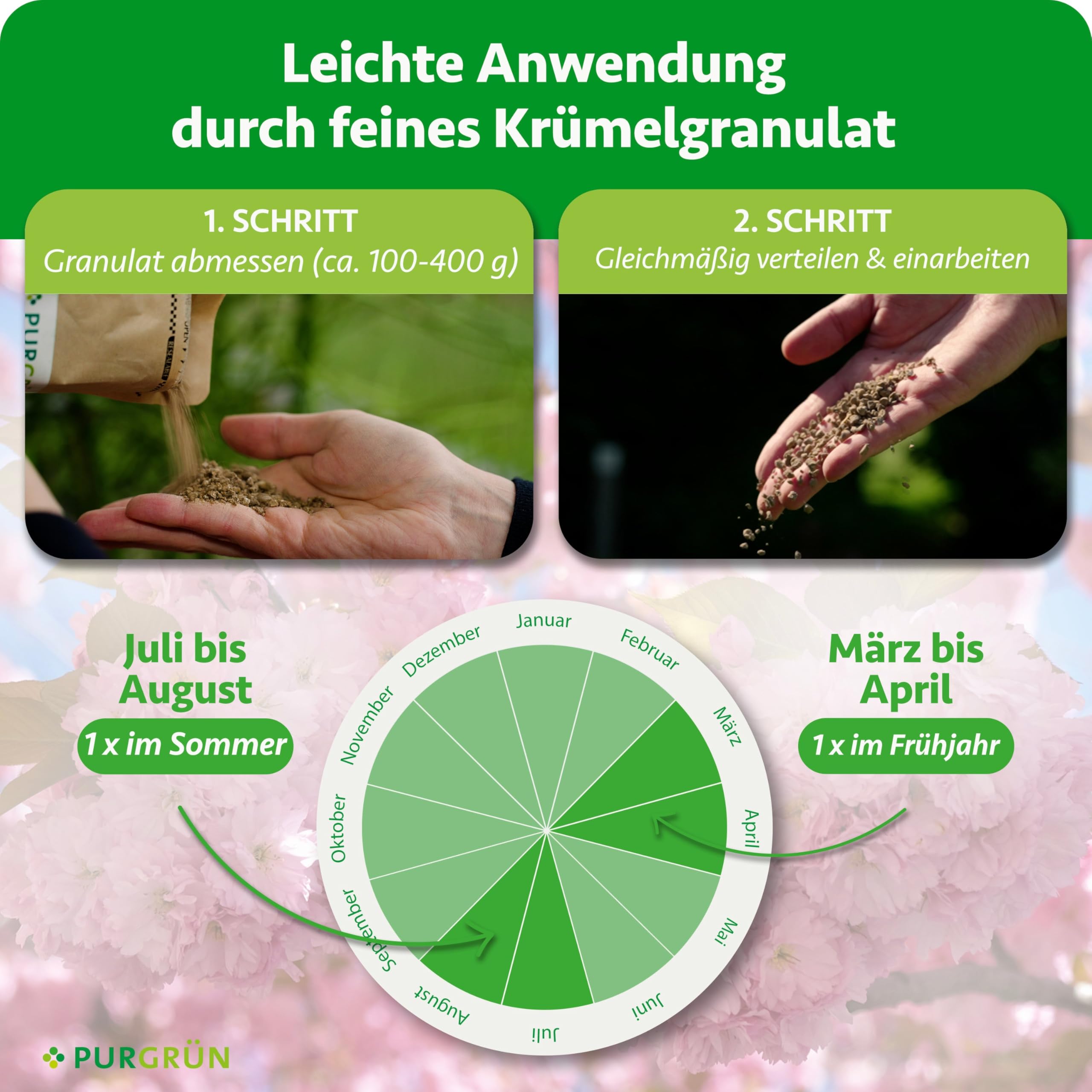 Bio-Zierkirsche-Dünger 1 kg – Organisch-mineralische Rezeptur – Feinkörniges Krümelgranulat – NPK 6+4+5 – Mit Magnesium für leuchtende Blüten – Verbessert die Bodenqualität