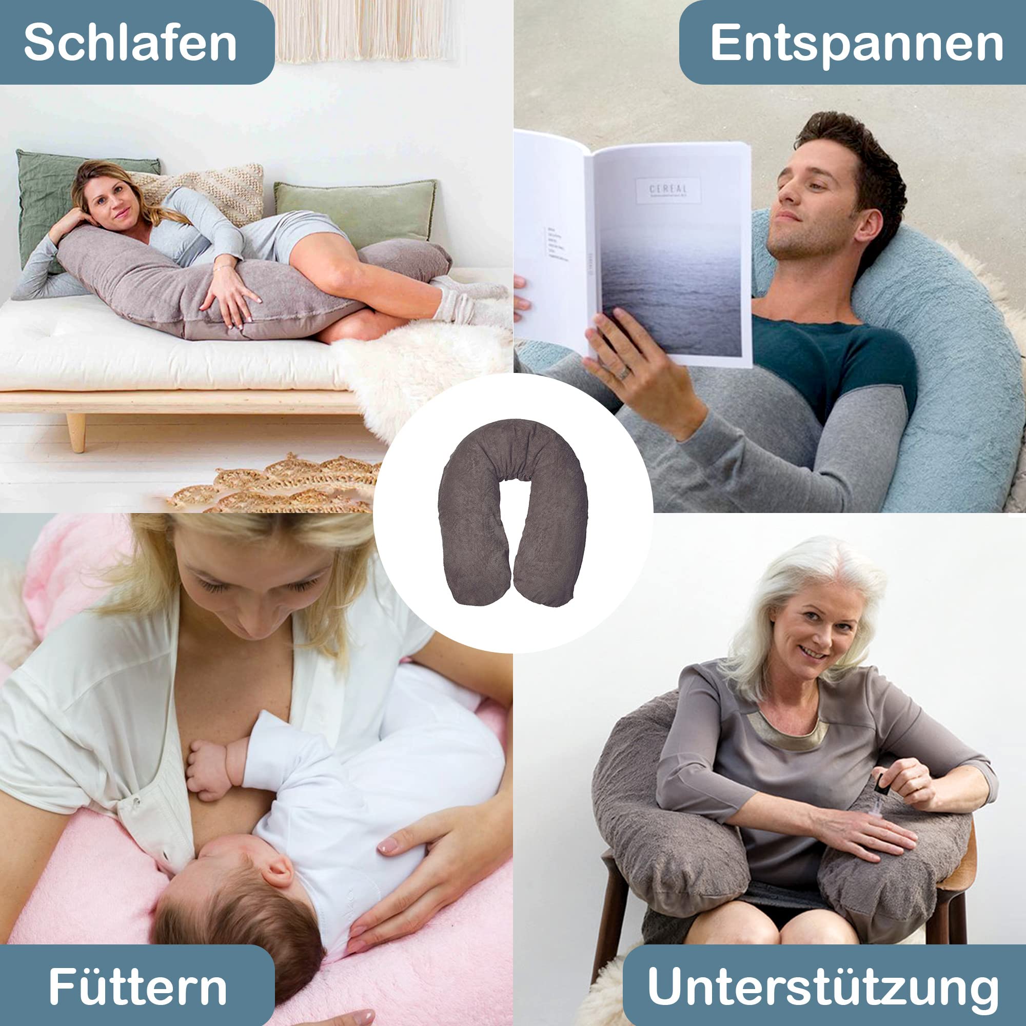 XL Stillkissen Inklusive 2 Bezüge Grün - Bezug für Stillkissen aus Frottee und Baumwolle - mit Elastik in der Kurve - Nursing Pillow mit Mikroperlen