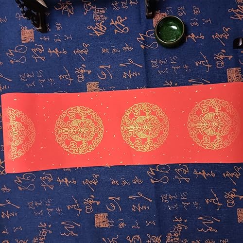 Miniatura 7 de KYMY Rollo de papel Xuan rojo con pescado, papel de caligrafía china con 6.7 pulgadas x 164 pies, papel rojo de pergaminos de festival de primavera,