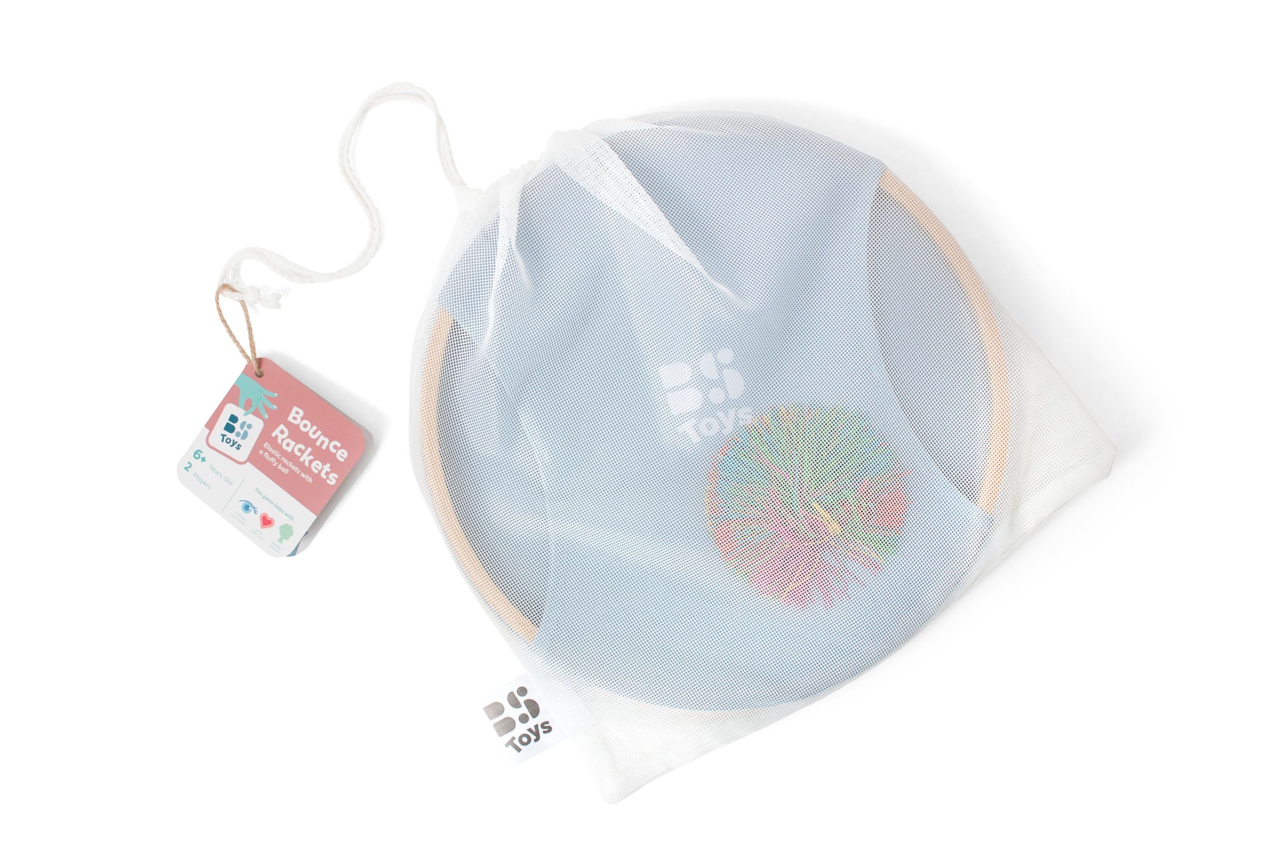 BS Toys Bouncer-Schläger aus Bambus – 2 Schläger Ø 29 cm + Flauschiger Ball Ø 9,5 cm – Nachhaltiges Wurf- und Fangspiel ab 6 Jahren – Outdoor Spielzeug für Garten & Strand